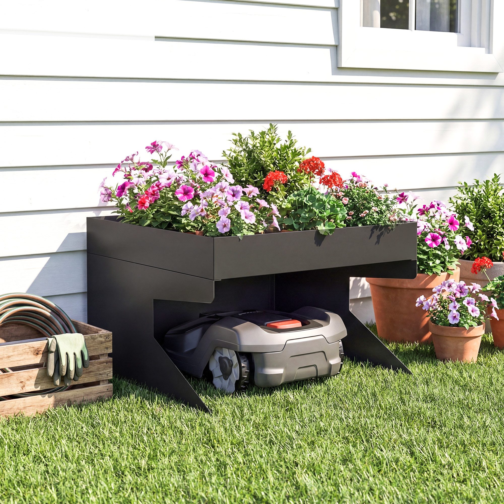 Outsunny Mähroboter-Garage Robuste Überdachung, BxTxH: 70x75x46 cm, für Kompatibel mit den meisten Mähroboter-Marken, (Set, 1-St., Garage mit Pflanzkasten), Mit integriertem Pflanzkasten, wetterfest