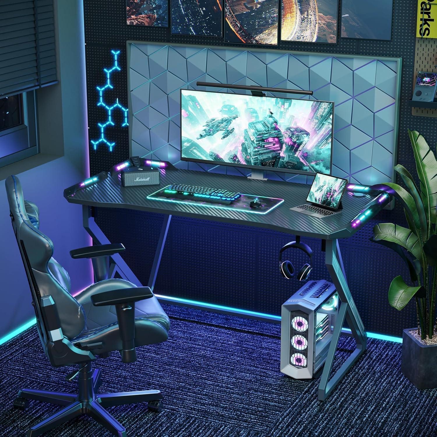 LuxusKollektion Gamingtisch Gaming Schreibtisch LED 100x60cm PC Gamer Tisch günstig online kaufen