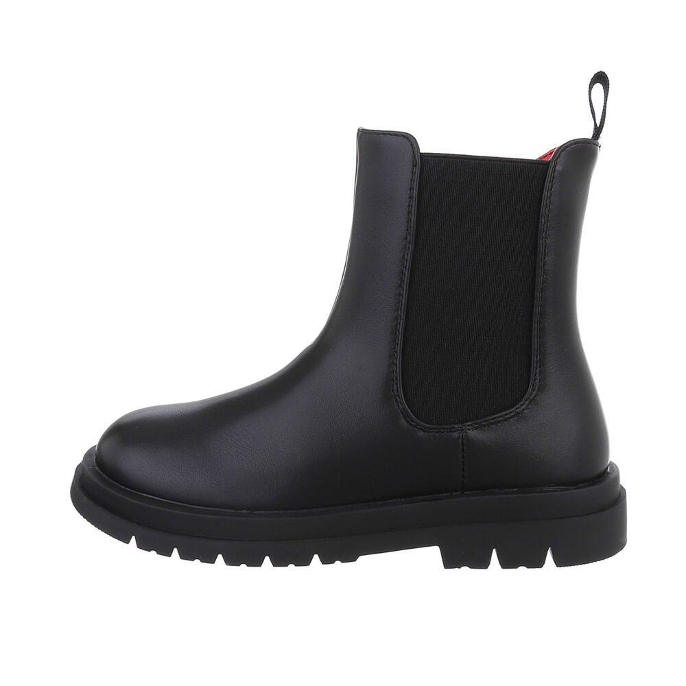 Stiefeletten in Ital-Design Schwarz Kinder Freizeit Blockabsatz Stiefelette