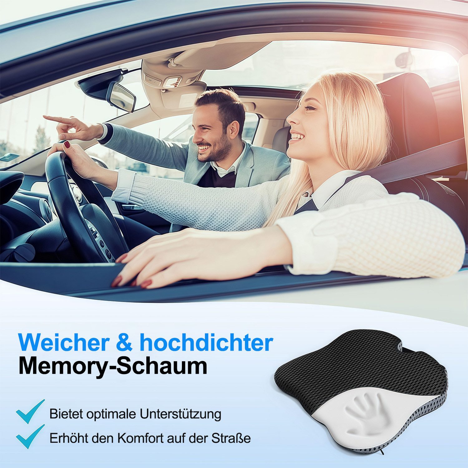 MOPUEA Sitzkissen Stuhlkissen Sitzkissen Autositz für Auto Ergonomisches Memory Foam, geeignet für das Fahren, das Sichtfeld durch erhöhte Rückenlehne