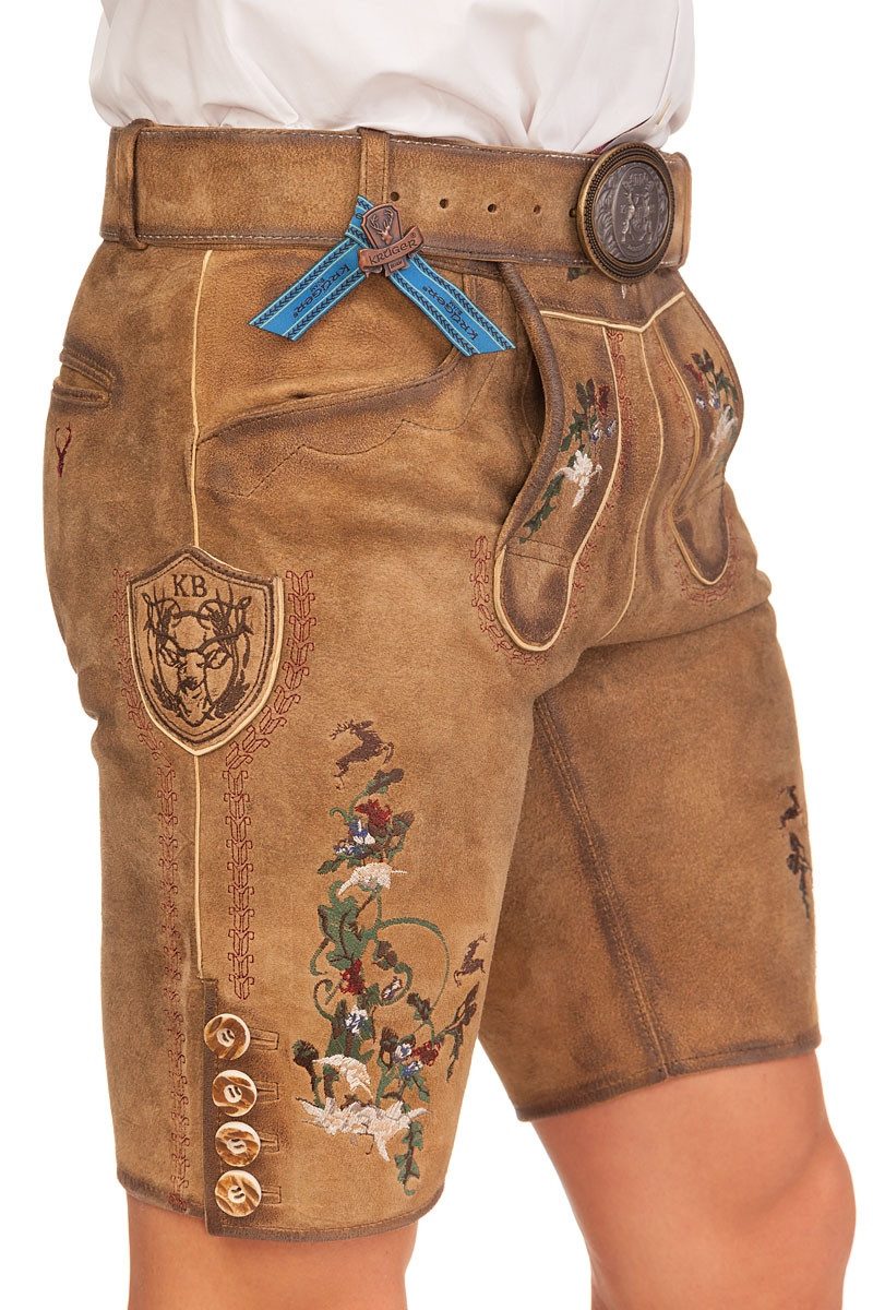 KRÜGER BUAM Trachtenlederhose Lederhose Herren kurz - WOLFRAM - hellbraun