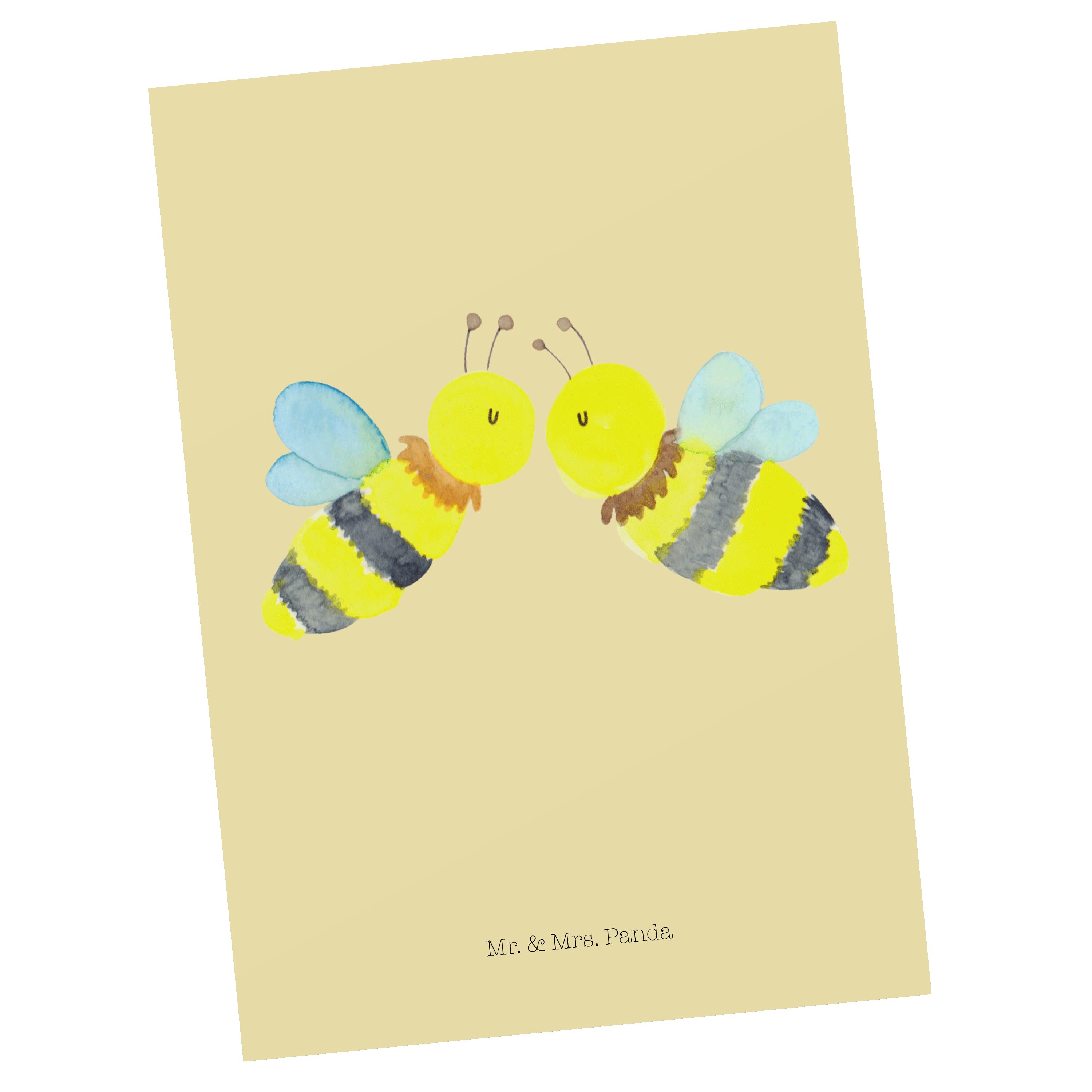 Mr. & Mrs. Panda Postkarte Biene Liebe - Gelb Pastell - Geschenk, Wespe, Hummel, Geburtstagskart