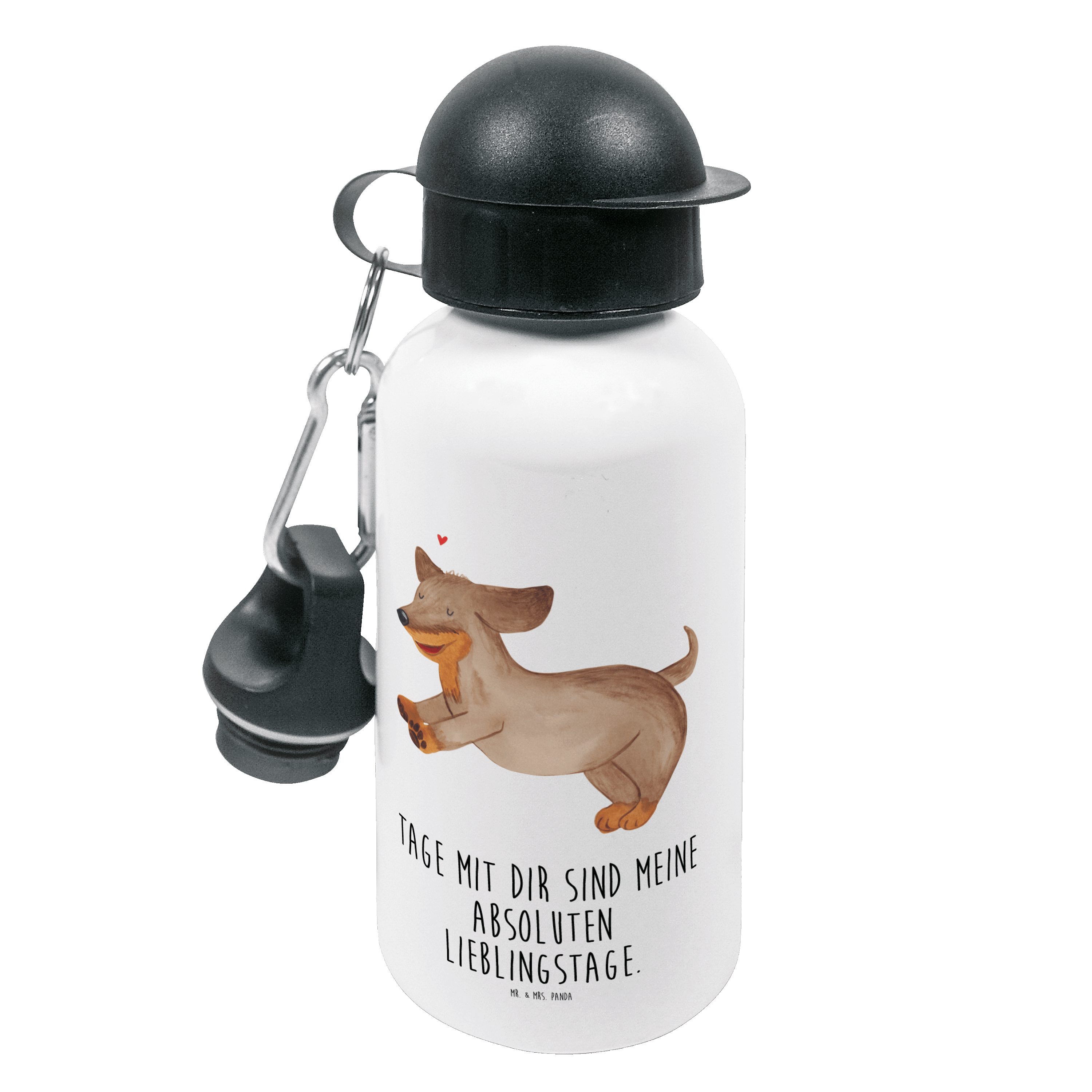 Mr. & Mrs. Panda Trinkflasche Hund Dackel fröhlich - Weiß - Geschenk, Hundebesitzer, Dachshund, Fla