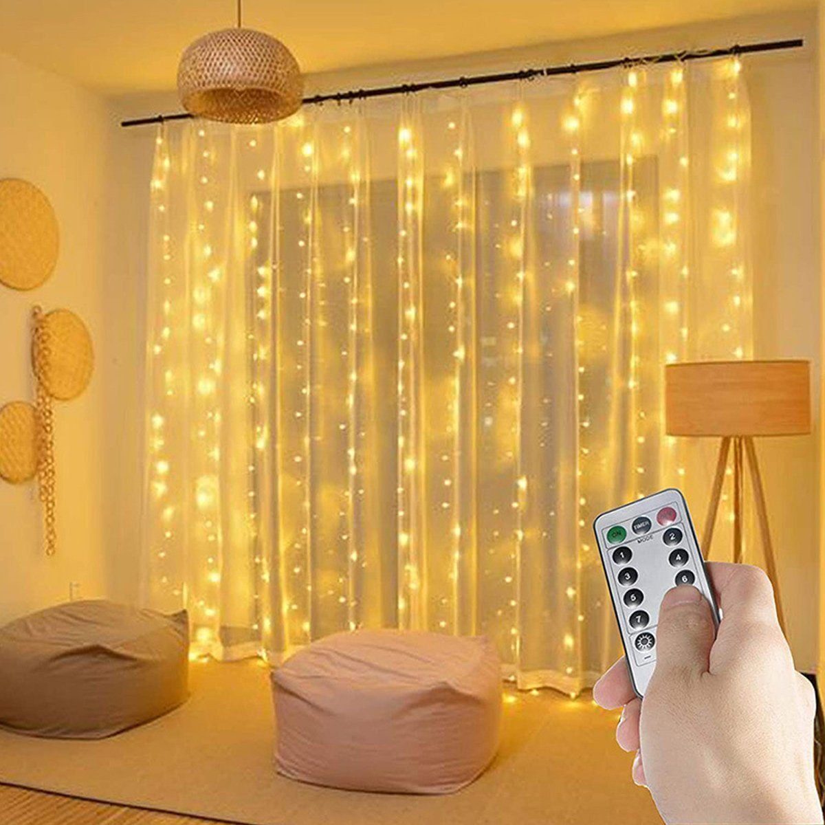 Gontence LED-Lichtervorhang LED-Lichtervorhang Feen-Vorhang-Lichterkette für Schlafzimmer, Weihnachts-Lichterkette