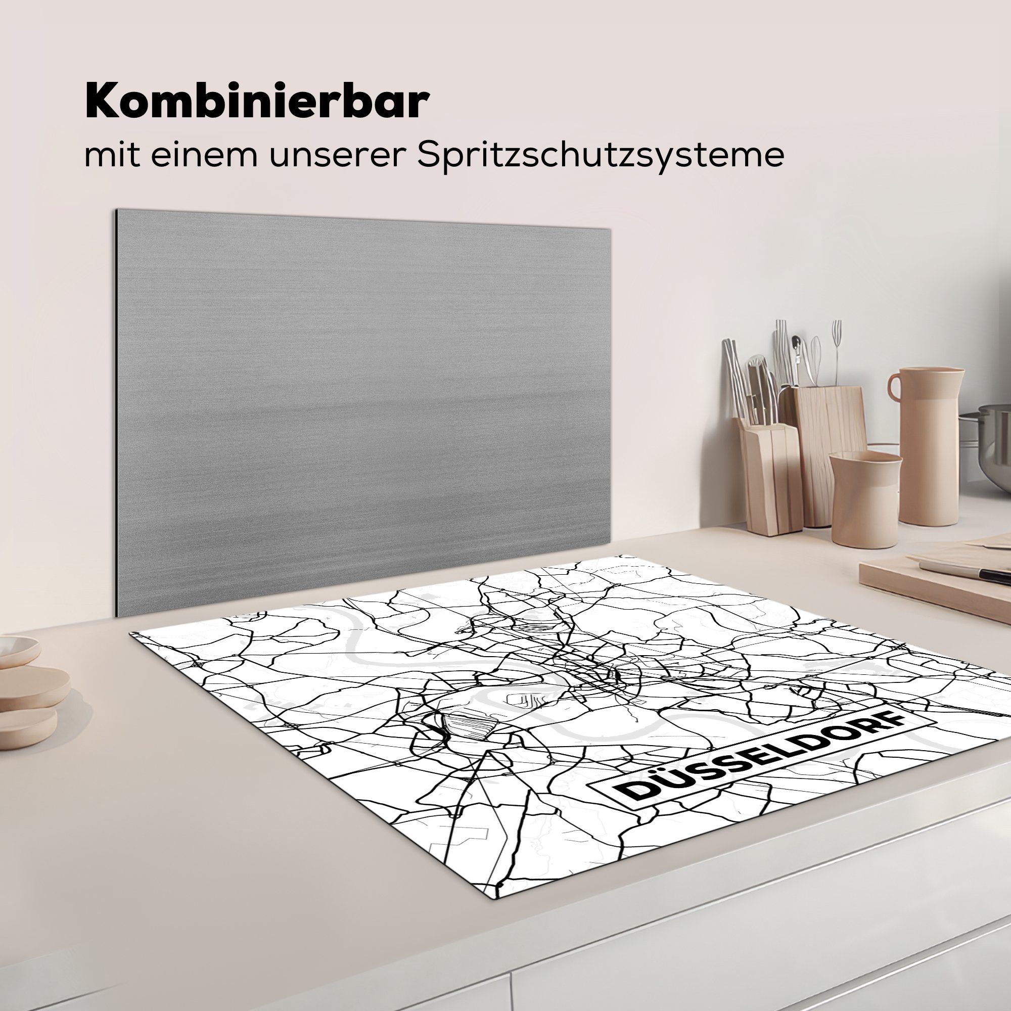 - Karte Herdblende-/Abdeckplatte für küche (1 - Düsseldorf Stadtplan, Arbeitsplatte tlg), Ceranfeldabdeckung, MuchoWow cm, Vinyl, 78x78