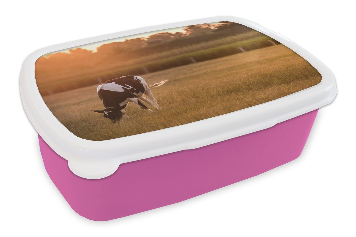 Snackbox, MuchoWow für - Kunststoff Kunststoff, Erwachsene, - Brotdose rosa Sonne Mädchen, Kuh Brotbox (2-tlg), Tiere, Kinder, Lunchbox