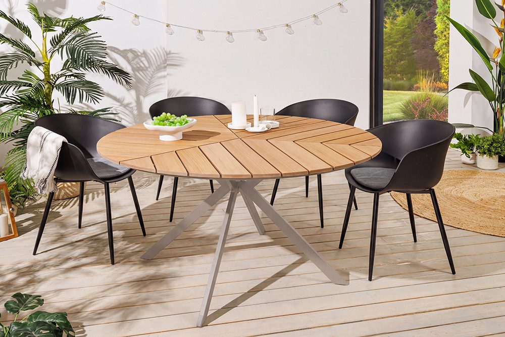 riess-ambiente Gartentisch DESIGNO 120cm natur/greige - Holz-Design, Metall, In- & Outdoor (Einzelartikel, 1-St), wetterfest & für 4 Personen - ideal für Garten, Terrasse oder Balkon