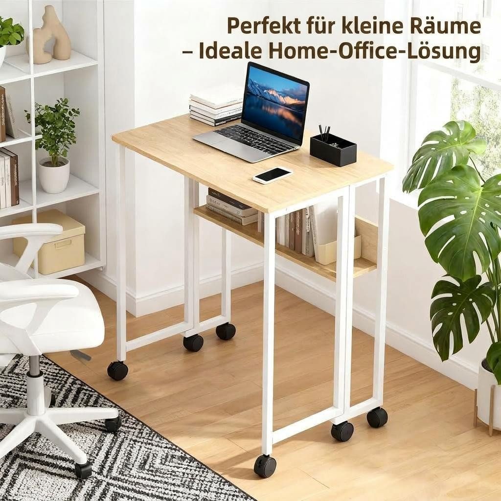 GarveeMore Schreibtisch Klappbarer mit Spanplattenplatte und Metallgestell,platzsparend, tragbarer Computertisch,kleiner tisch für Schlafzimmer,Wohnzimmer – Bild 3 von 5