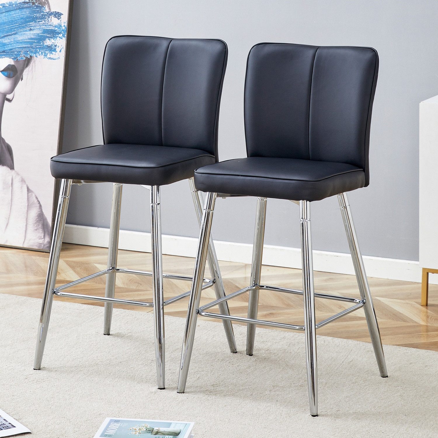ANYSUN Barhocker Mit Rückenlehne, 2er-Set Kunstleder Barstuhl in Tresenhöhe (101 cm), (ergonomische Rückenlehne, komfortabel und stilvoll., 2 St), gepolsterte Barhocker für Wohnzimmer, Esszimmer, Küche,Lobby