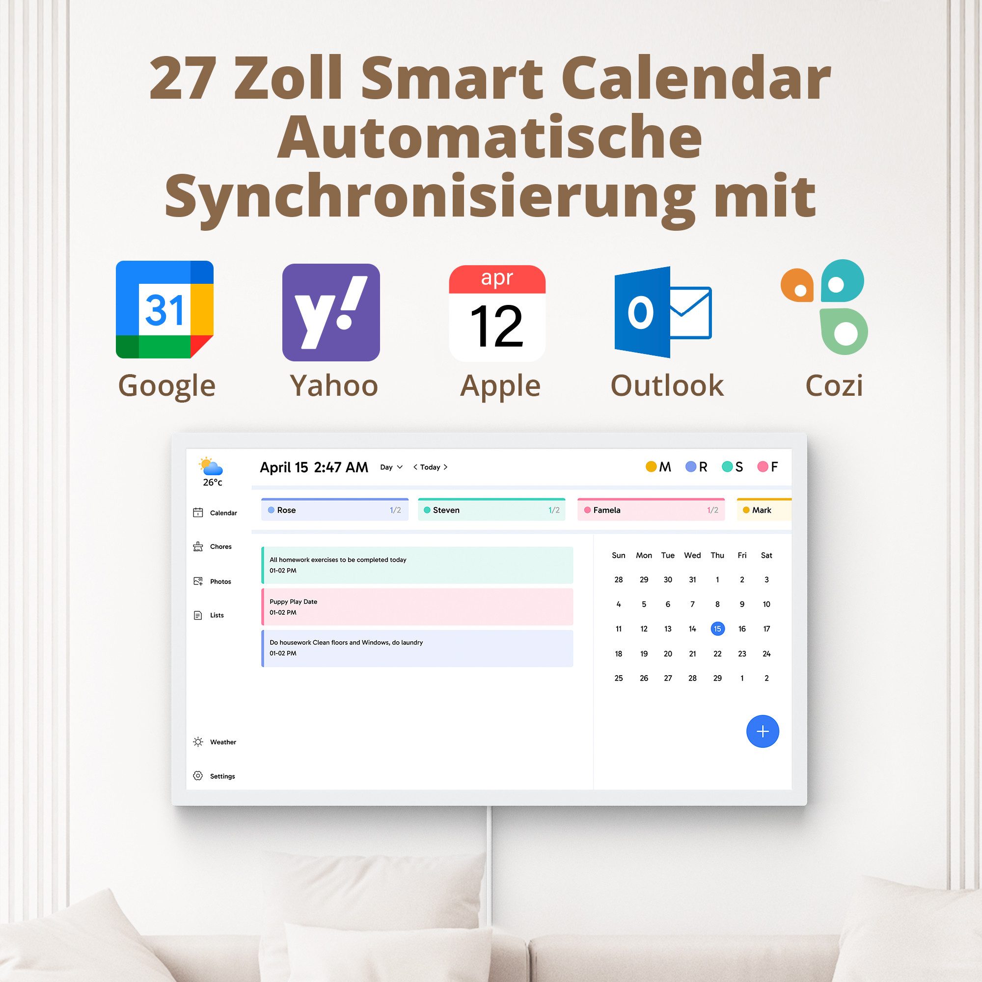 EKASN 27'' Digitaler Kalender mit Touchscreen für Wand- und Tischmontage Digitaler Bilderrahmen (68,58 cm/27 ", 1920 x 1080 Pixel, 32 GB, Full-HD, WLAN, Familienplaner mit To-Do-Liste & Mahlzeitenplaner)