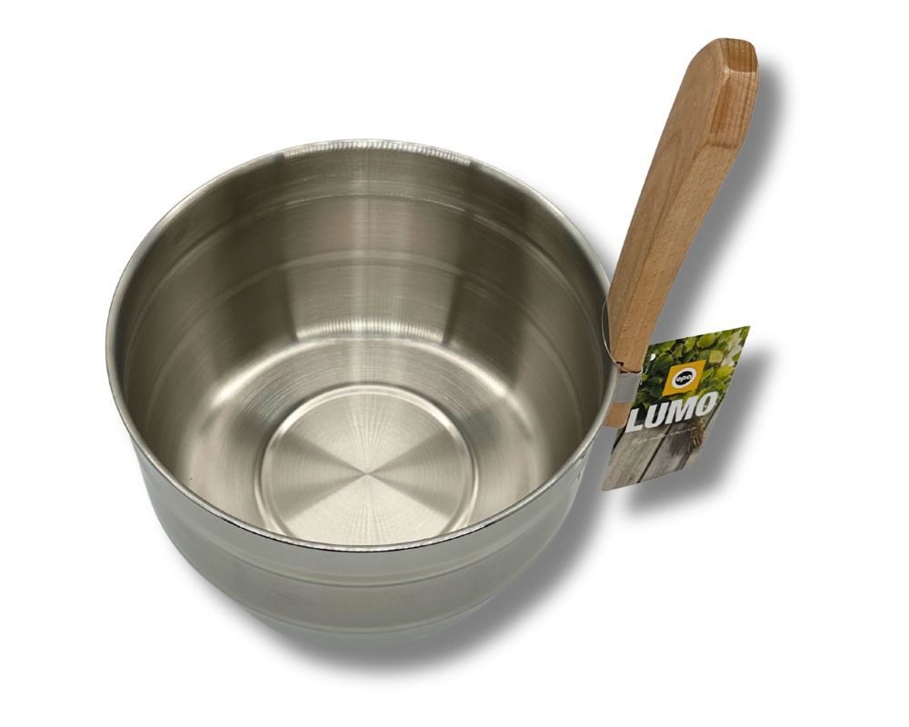 Finnsa® GmbH Aufgusstopf Edelstahl Sauna-Kübel mit Griffdaube aus Holz 4,5 l