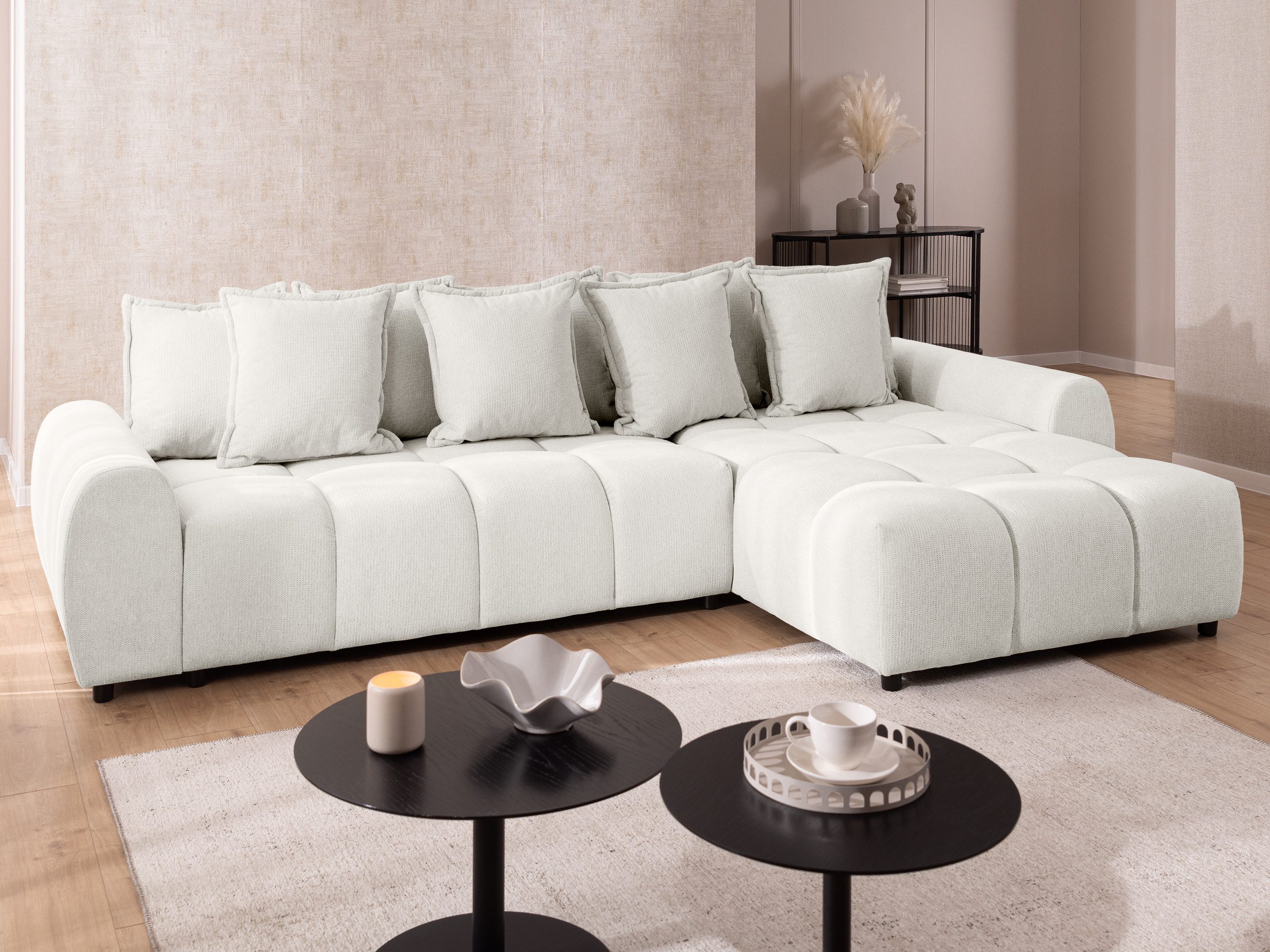 S-Style Möbel Ecksofa Bubble mit losen Rückenkissen und Sitzfläche in Bubble-Optik, aus Strukturstoff, mit Wellenfederung