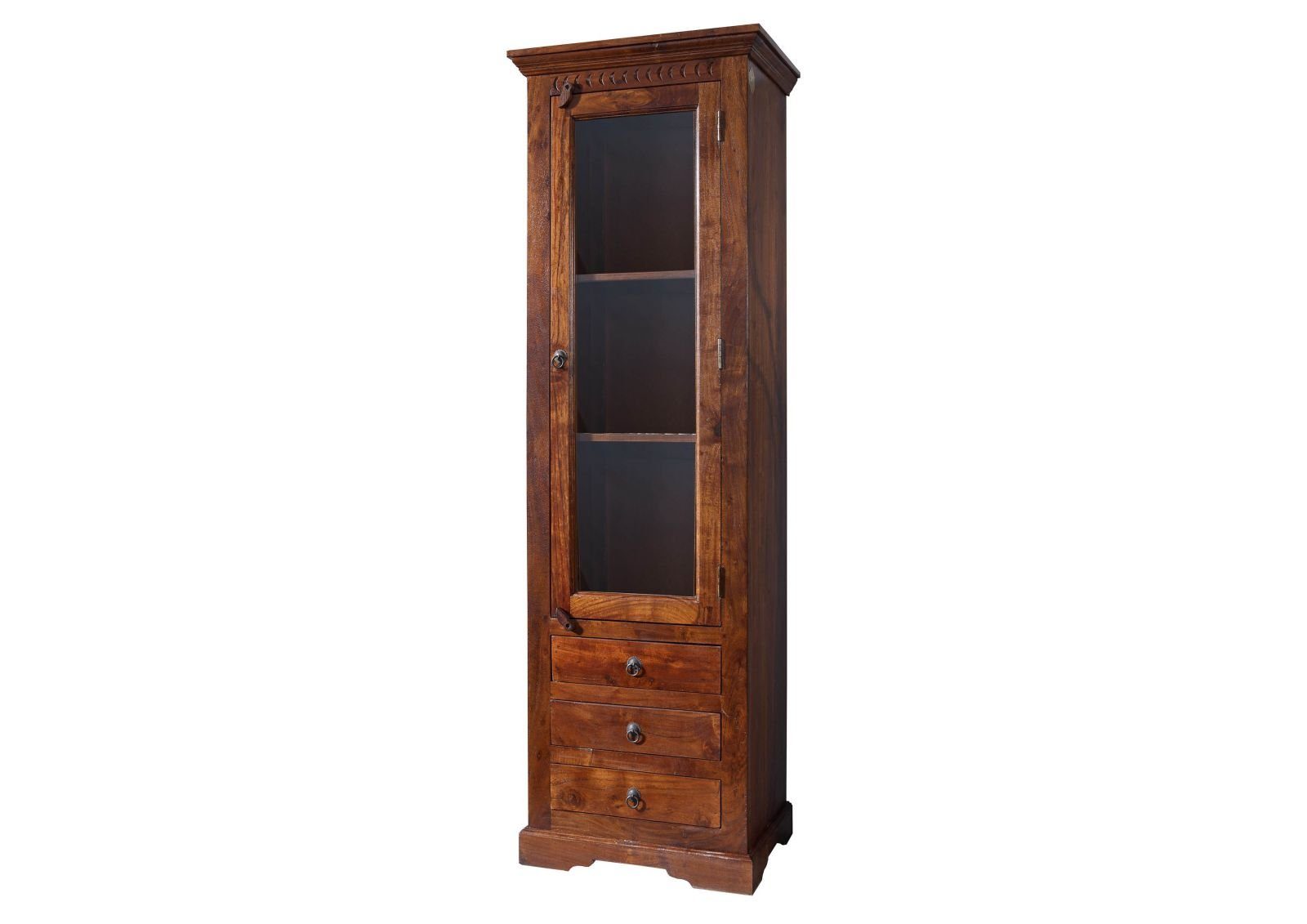 Massivmoebel24 Standvitrine OXFORD Akazie Massivholz dunkelbraun (Massivholz montiert 62 OXFORD #528) Akazie 60x44x190 cm (BxTxH) dunkelbraun lackiert