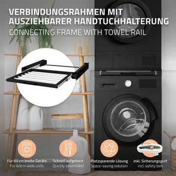 ML-DESIGN Waschmaschinenunterschrank Verbindungsrahmen Zwischenbausatz Zwischenrahmen Stahl 60,5x54,5cm Schwarz ausziehbarer Handtuchhalter Universal