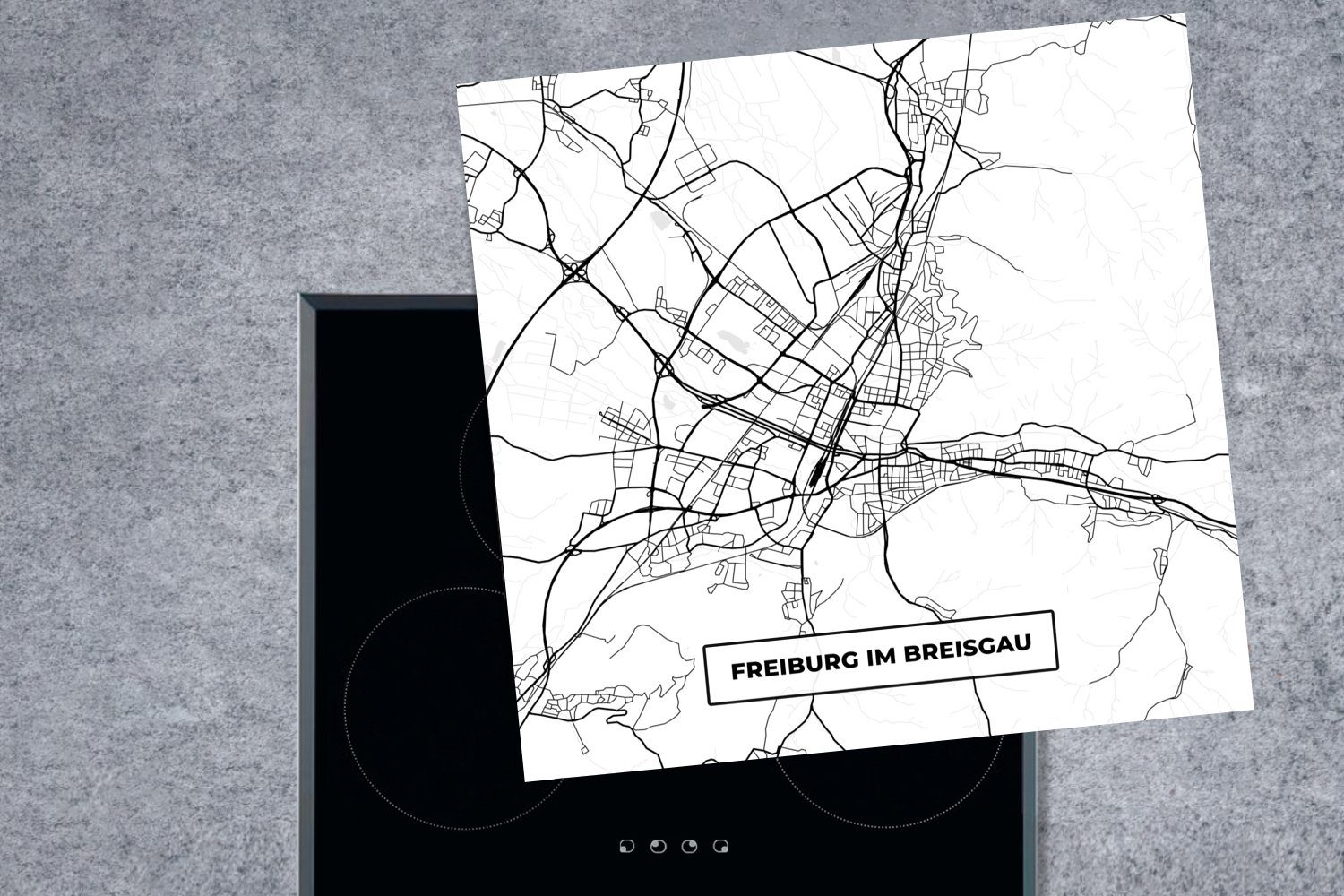 tlg), MuchoWow Herdblende-/Abdeckplatte Karte Freiburg - Ceranfeldabdeckung, - Wegbeschreibung, im Vinyl, küche 78x78 Arbeitsplatte Breisgrau cm, für (1 - Stadtplan