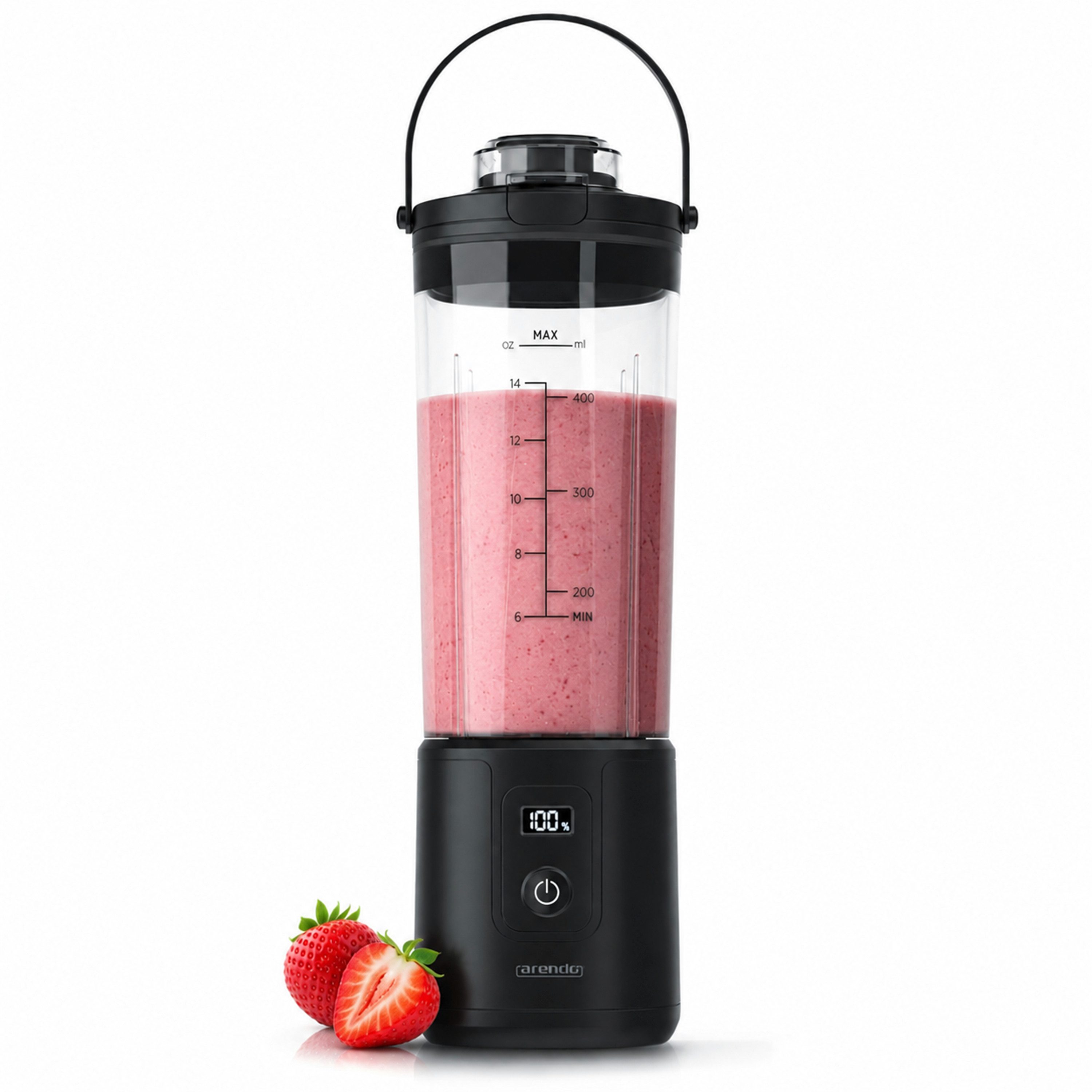 Arendo Smoothie-Maker Kabelloser Blender 450 ml, tragbarer Mixer, Mobiler mini Standmixer, 110 W, mit Tragegriff, 110 W, 0,45 l Trinkflasche, Edelstahlmesser