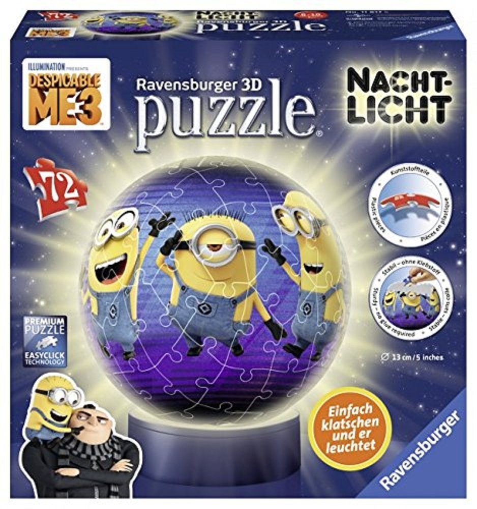 3D, Minions 11817 3D-Puzzle Puzzle Despicable Puzzleteile, 72 Ravensburger 3D 3 Nachtlicht Me