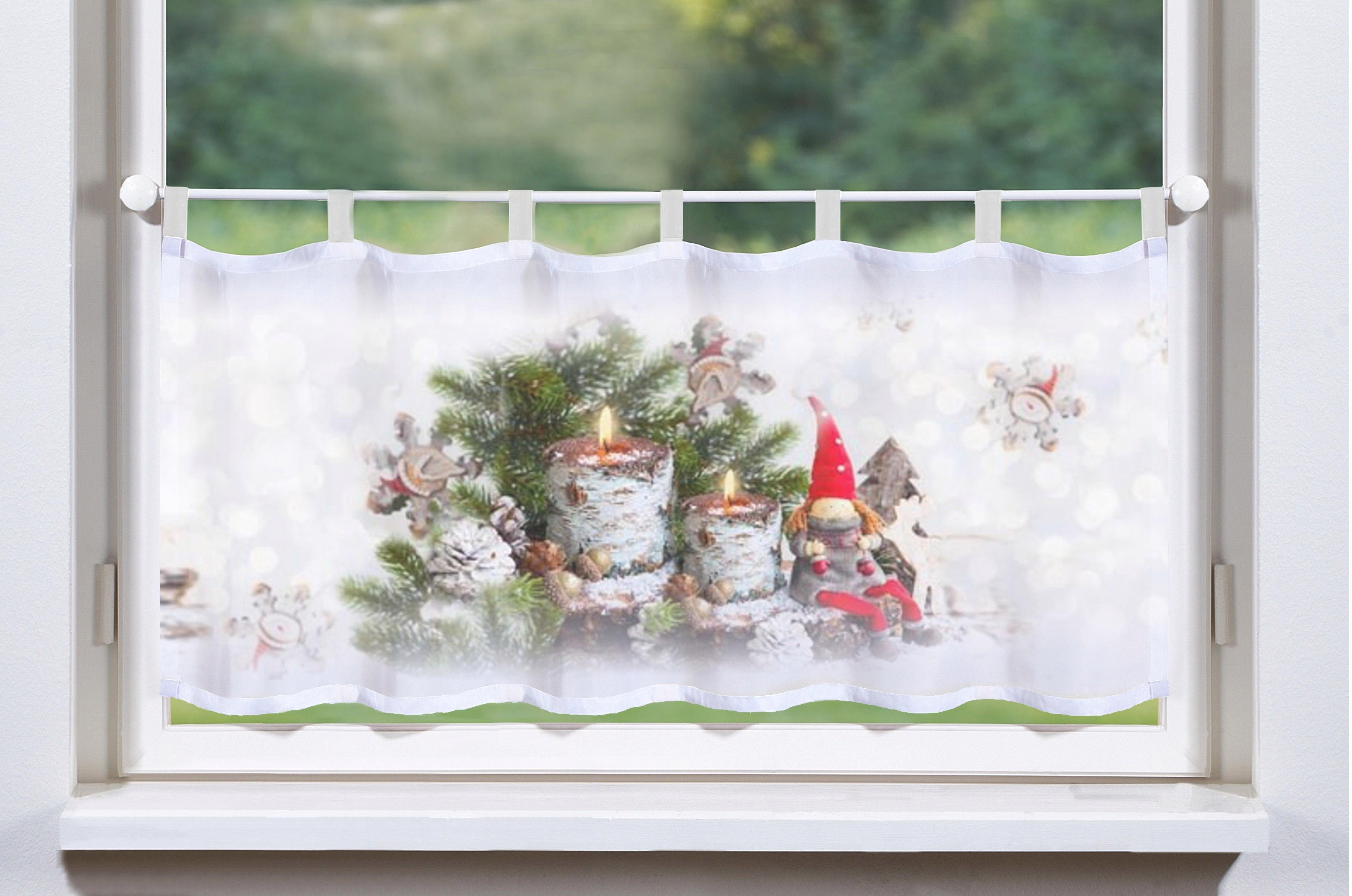 Scheibengardine WOHNIDEEN, HxB: HOME WEIHNACHTSWICHTEL, (1 St), transparent, Voile, Schlaufen 45x120