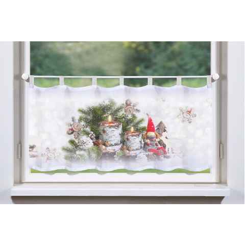 Scheibengardine WEIHNACHTSWICHTEL, HOME WOHNIDEEN, Schlaufen (1 St), transparent, Voile, HxB: 45x120