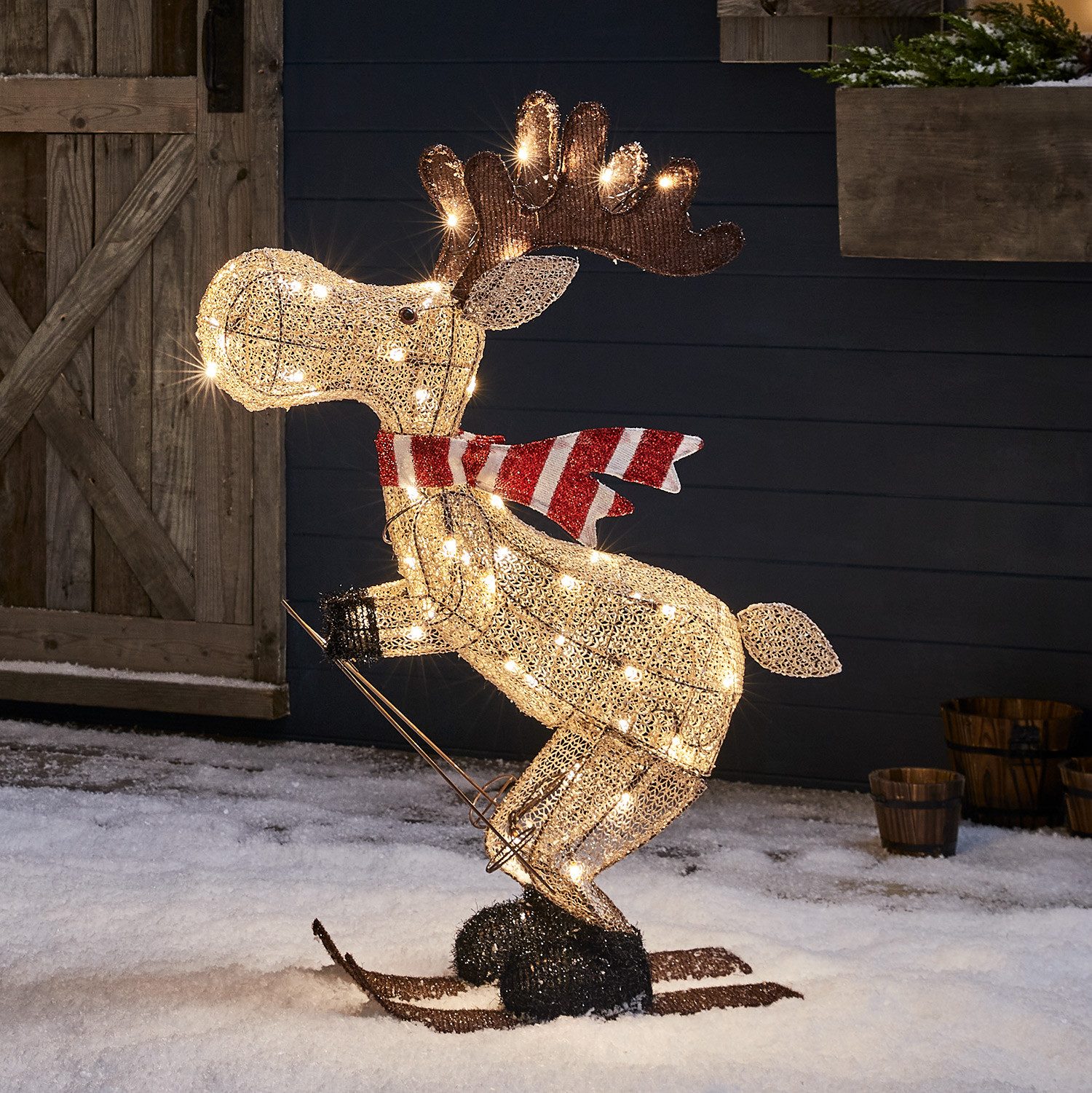 Lights4fun LED-Dekofigur LED Weihnachtsfigur außen Elch auf Skiern, Weihnac günstig online kaufen