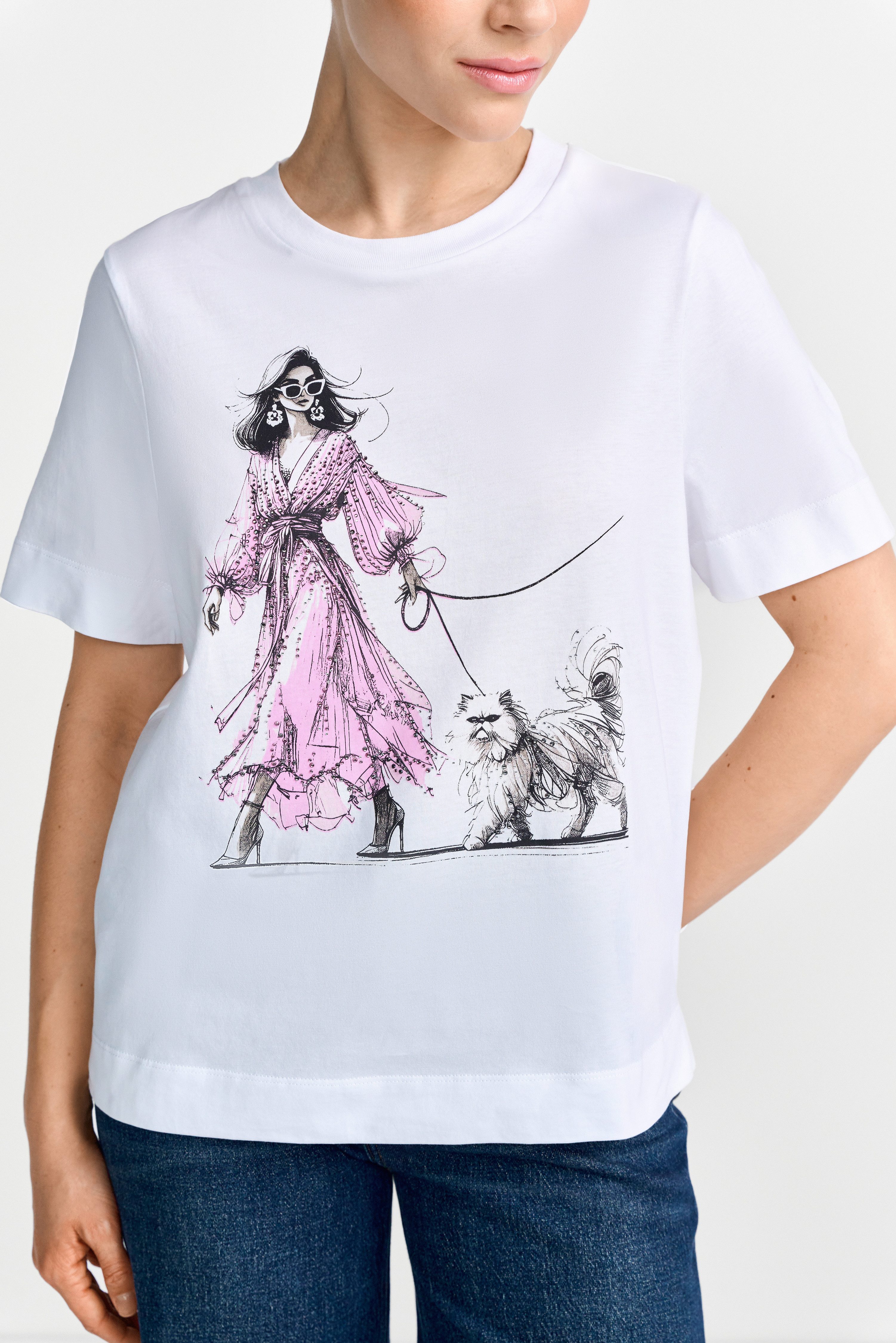 RICHROYAL T-Shirt mit großem Frontmotiv mit Glitzersteinchen, aus reiner Baumwolle