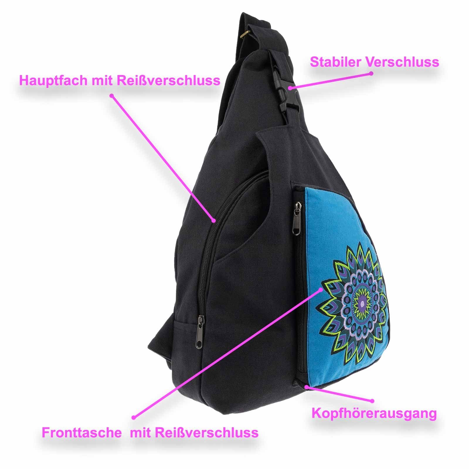 Schwarz Mandala MAGIE Umhängetasche Schultertasche Bag Hippie Bodybag Rucksack Sling / KUNST UND L Kunst&Magie Türkis