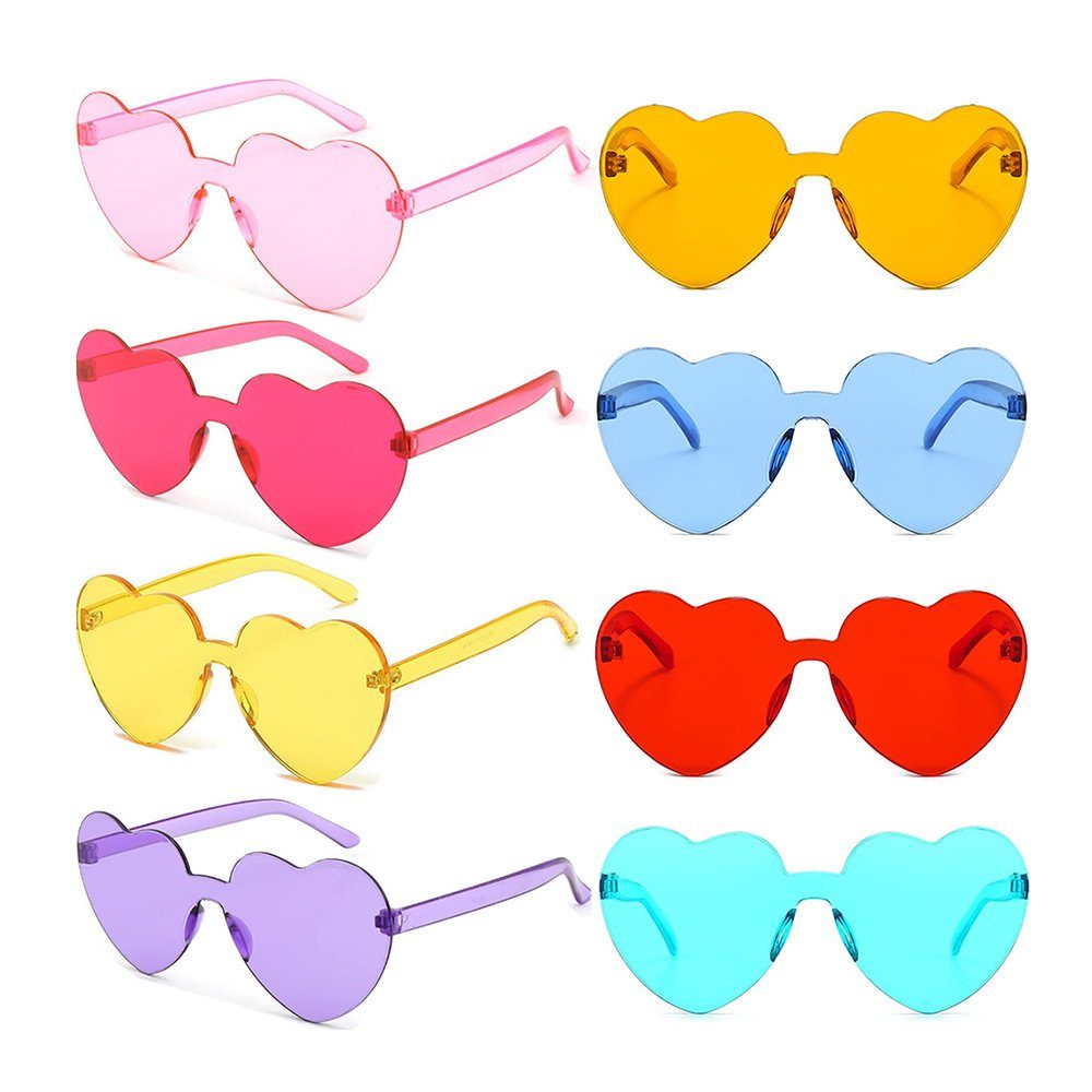 8 Farben Herz Partybrille, Stück Rot/Gelb/Blau/Seeblau/Orange/Lila/Rosa/Rosenrot Partybrille Sonnenbrille GelldG Herz Sonnenbrille