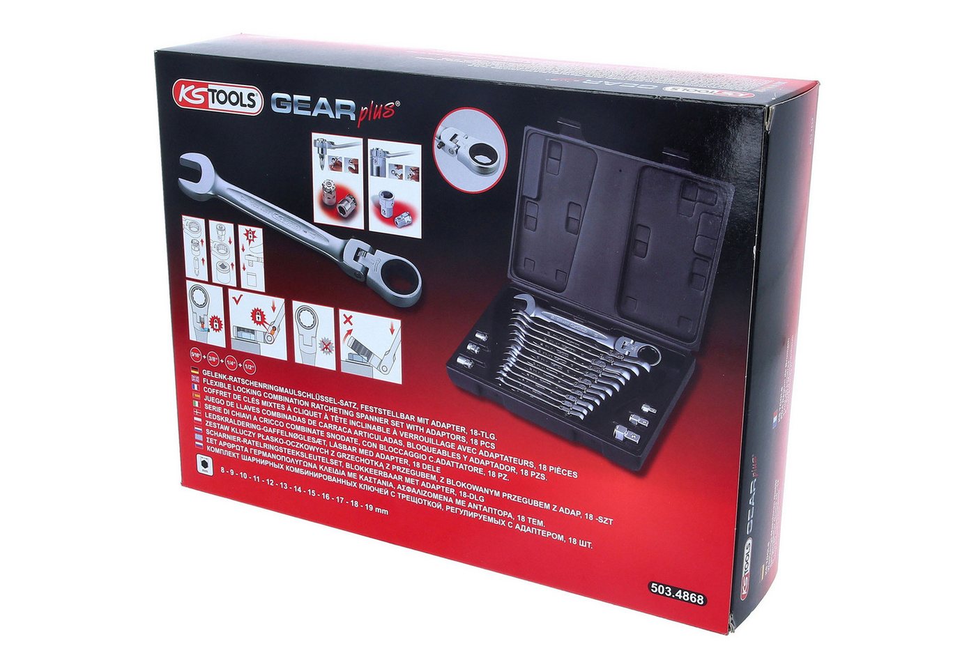 Thumbnail - KS Tools Maulschlüssel KS TOOLS GEARplus Gelenk-Ratschenringmaulschlüssel-Satz 18tlg.fes...