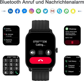 IOWODO Smartwatch (1,85 Zoll, Android iOS), Herren Touch Farbdisplay mit Bluetooth Anrufe Pulsschlag Schrittzähler