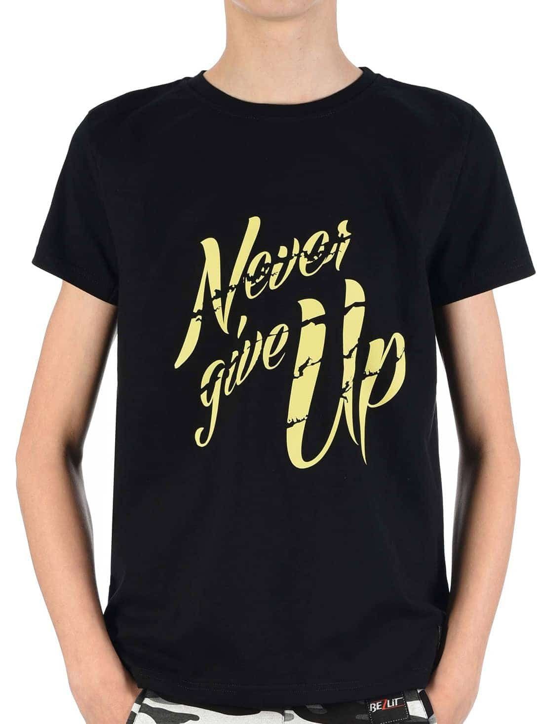 BEZLIT (1-tlg) T-Shirt Give Up Never Schwarz-Gelb casual, Schriftzug T-Shirt Jungen mit mit