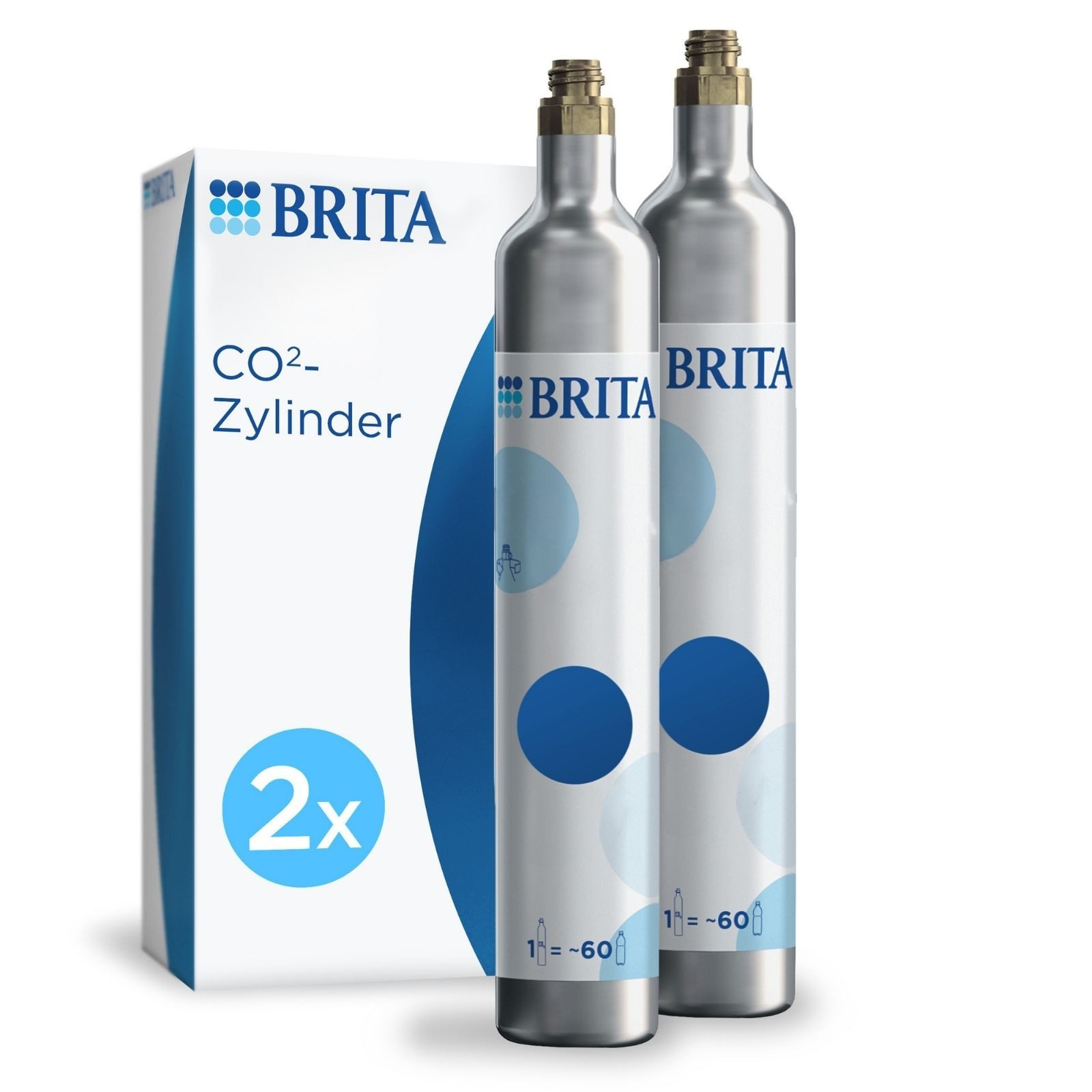 BRITA CO₂-Zylinder Universal CO₂-Zylinder für Wassersprudler mit Schraubsystem - 2er Pack, 2 St., Reservezylinder, bis zu 60 l gesprudeltes frisches Wasser pro Füllung