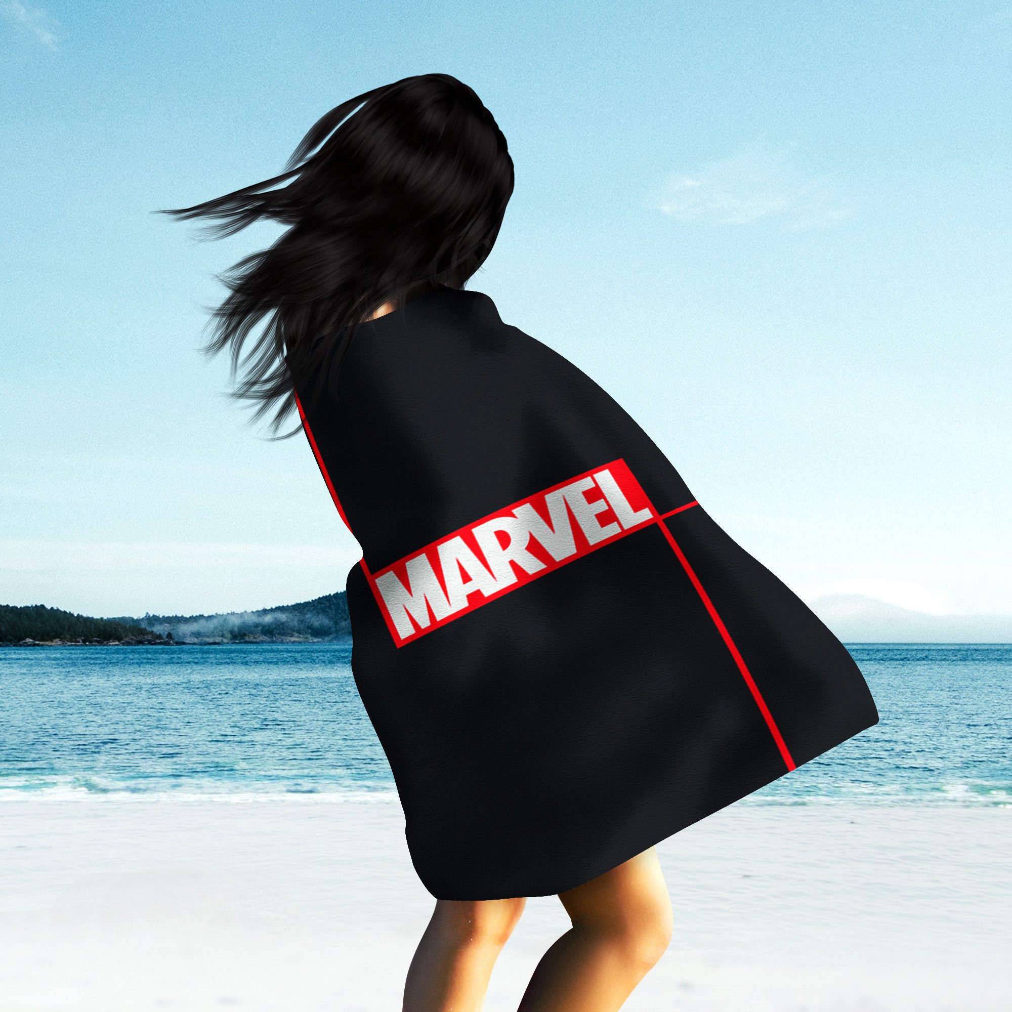 BERONAGE Strandtücher Marvel Badetuch Logo Schwarz 75x150 cm, 100% Baumwolle (1-St), Frottee in Velours-Qualität – Bild 5 von 5