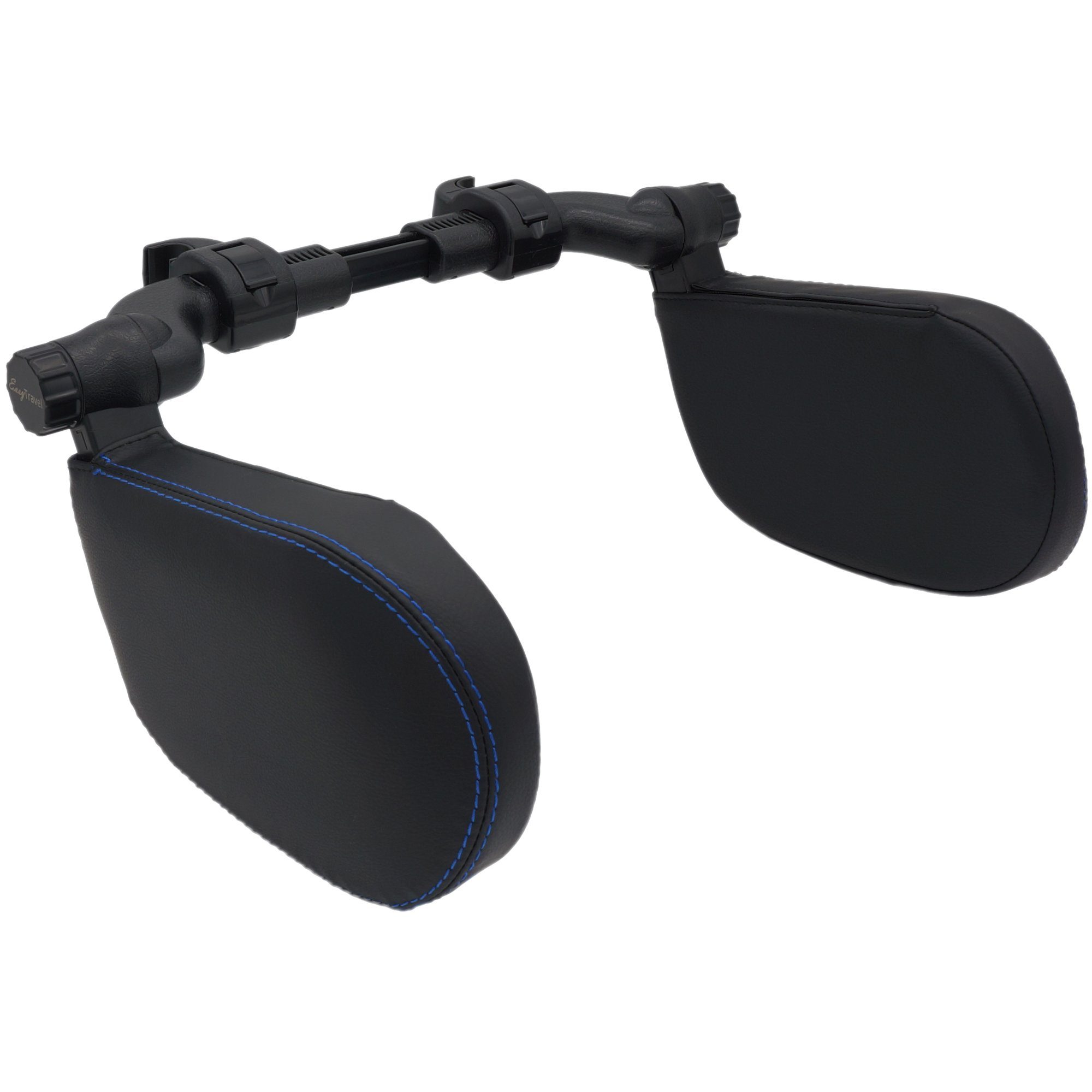 EasyTravel Reisekissen Ergonomisches Auto Reise Kopfkissen - Kunstleder schwarz/blau