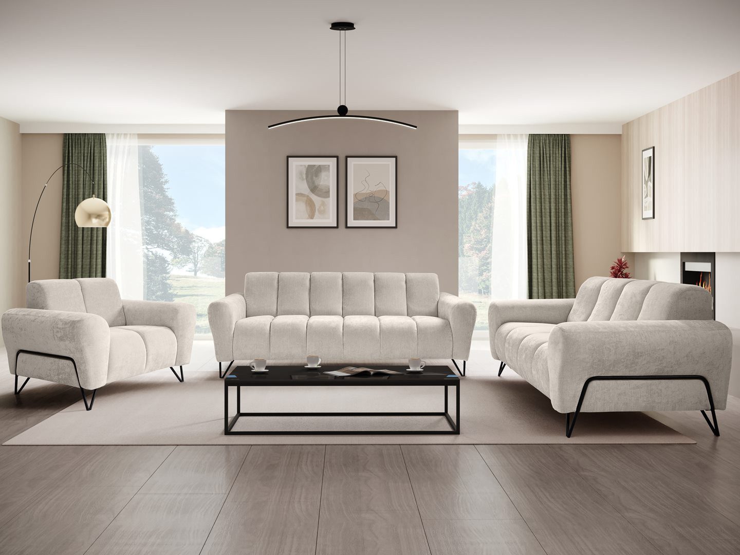 Beautysofa Polstergarnitur mit Metallbeine in schwarzer günstig online kaufen