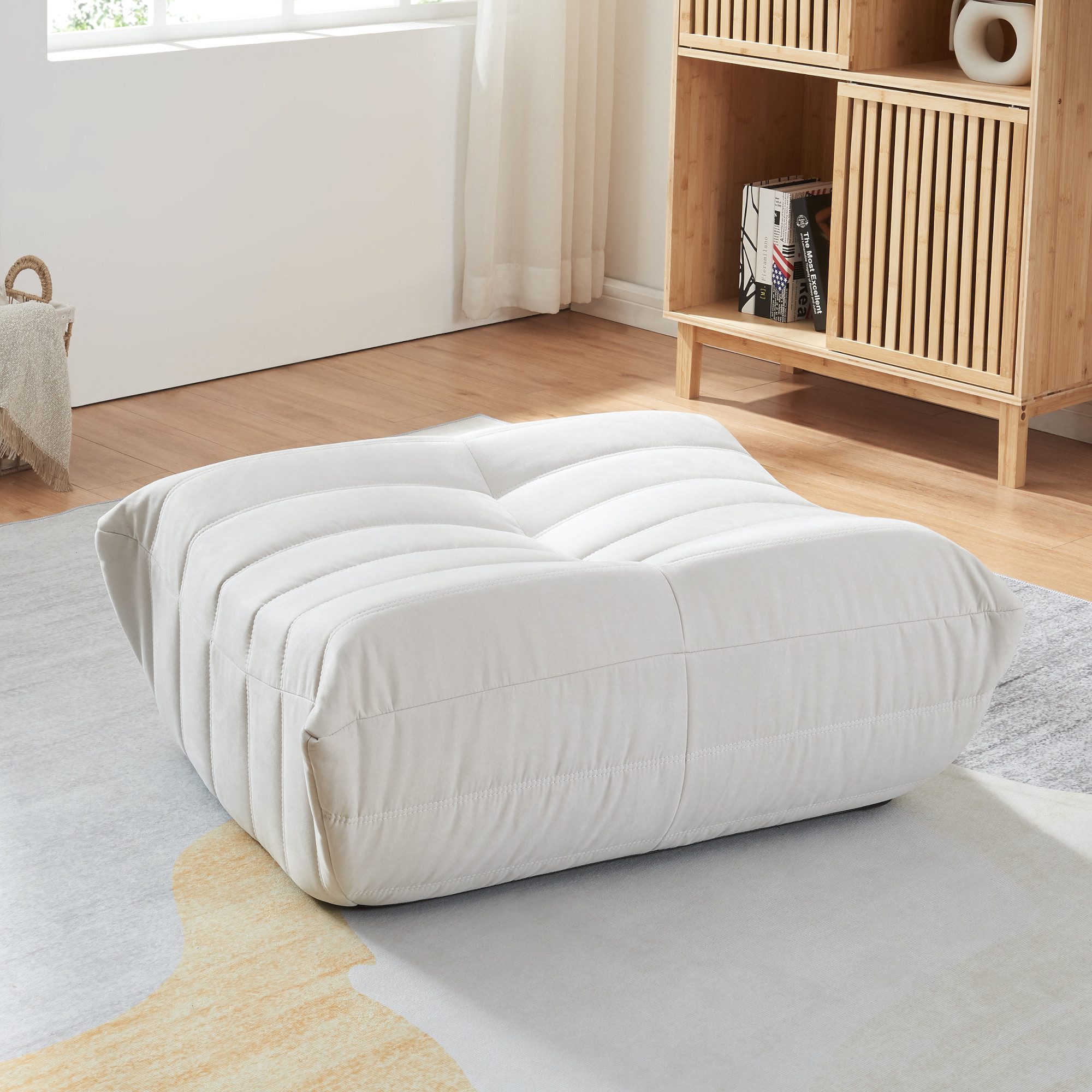 en.casa Pouf, »Kodsø« Fußhocker 35 x 80 x 65 cm gepolstert Mikrofaser Beige günstig online kaufen