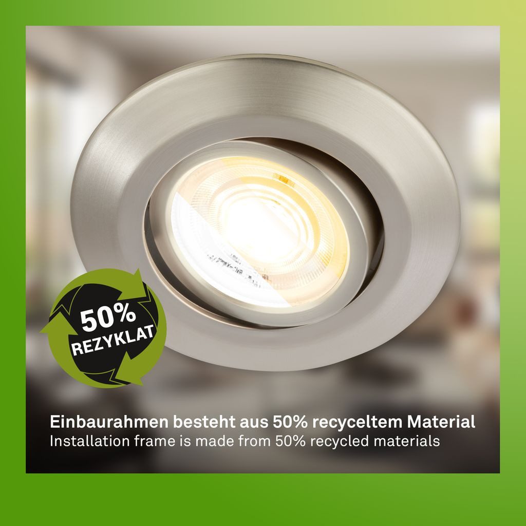 Briloner Leuchten LED Einbaustrahler 7587032, Dimmfunktion, LED fest integriert, 2700K - Extra-Warmweiß, LED Einbauleuchten 90x24mm Nickel-Matt je 4,9W Decke Wohnzimmer Küche