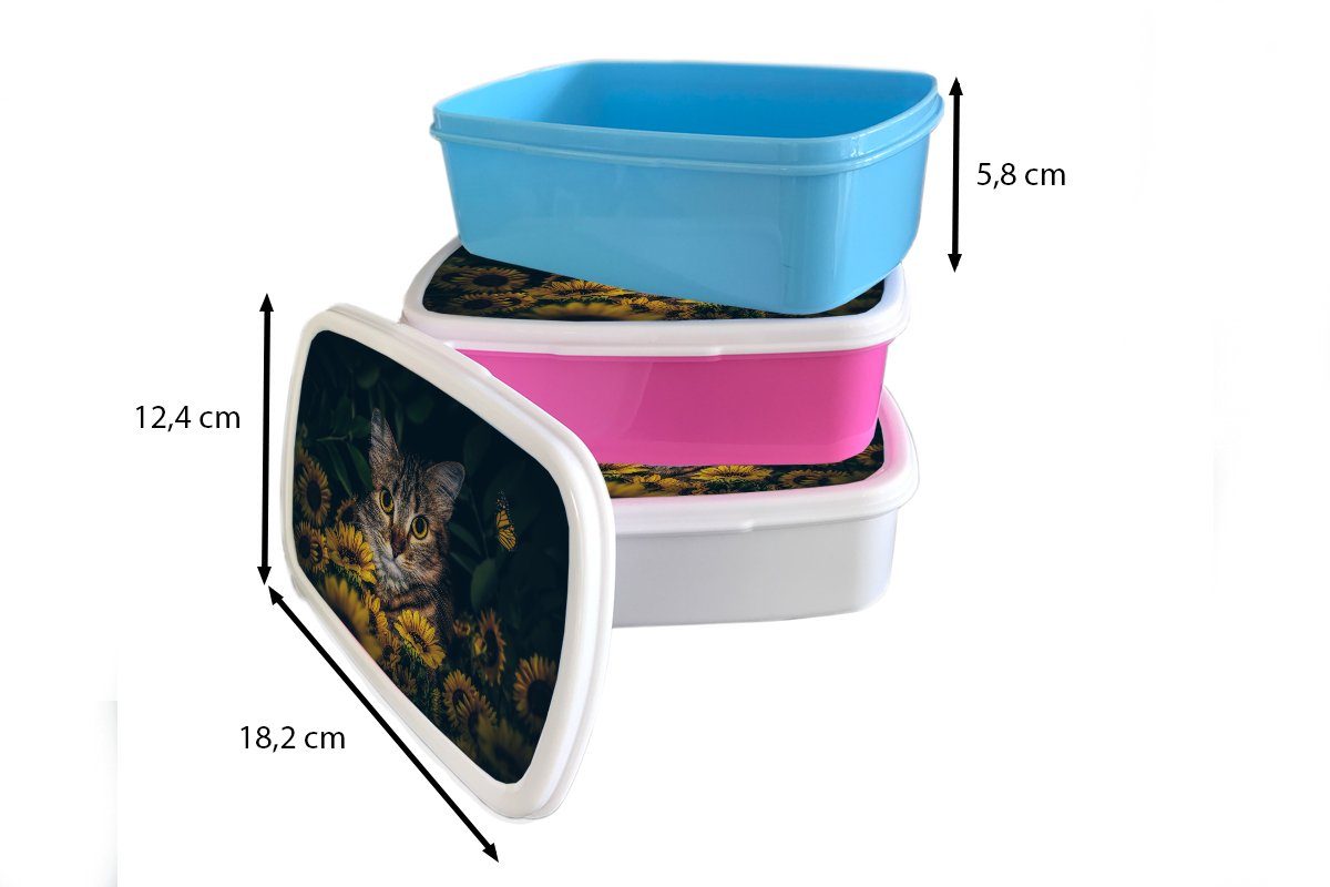 Kunststoff, Erwachsene, Jungs und für Botanisch, Gelb Katze Blumen - und weiß MuchoWow (2-tlg), Mädchen - Brotdose, Brotbox Lunchbox für - Kinder