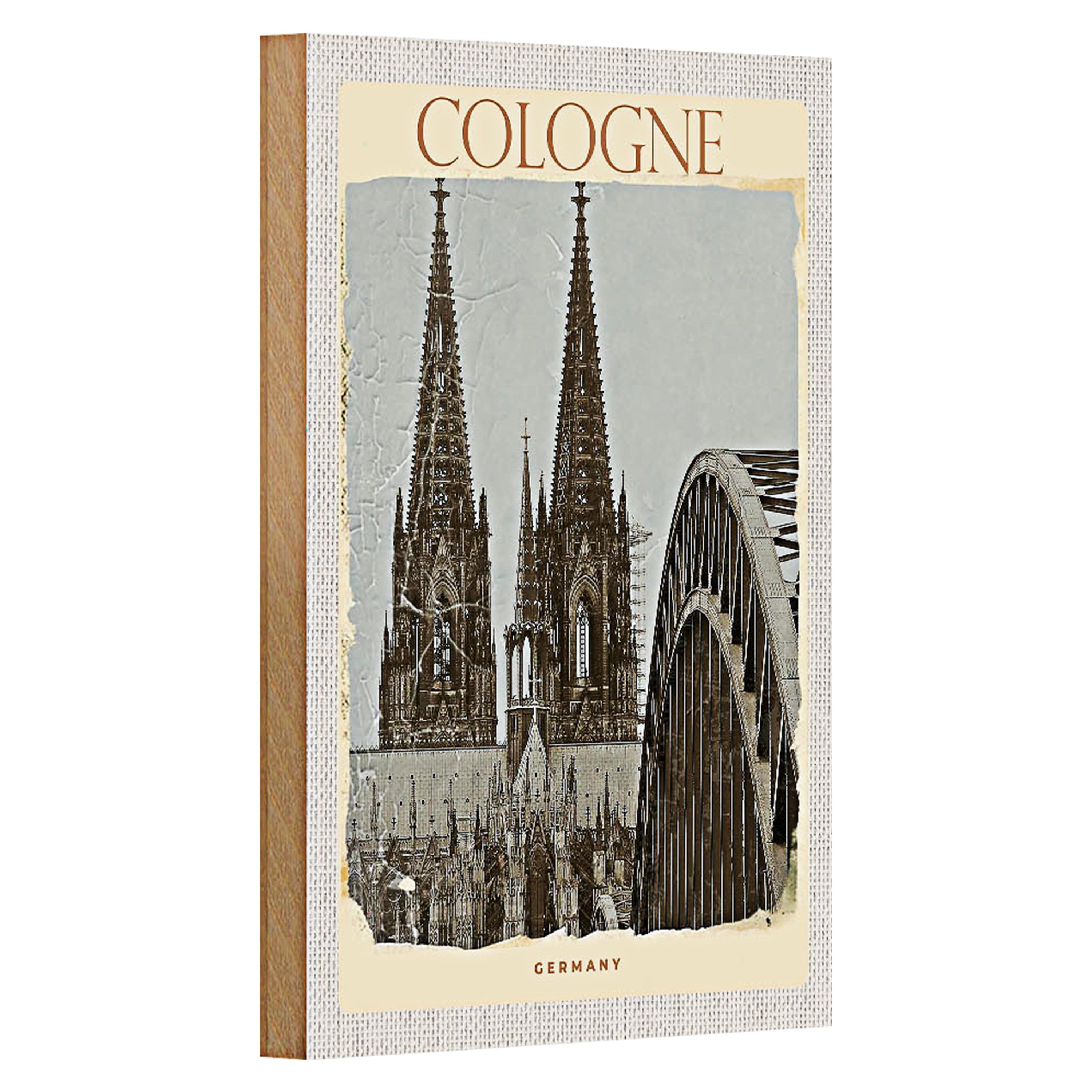 Roomando Holzbild Reise 12x18cm Kölner Dom Mittelalter schwarz weiß