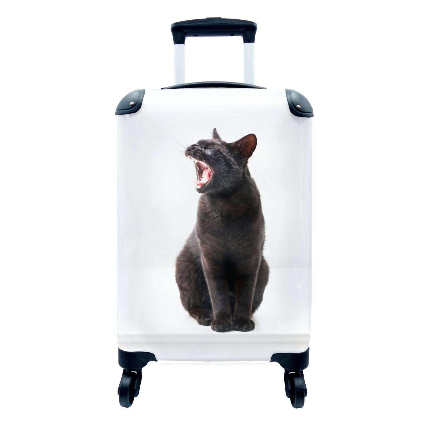 MuchoWow Handgepäckkoffer Kauende schwarze Katze, 4 Rollen, Reisetasche mit rollen, Handgepäck für Ferien, Trolley, Reisekoffer