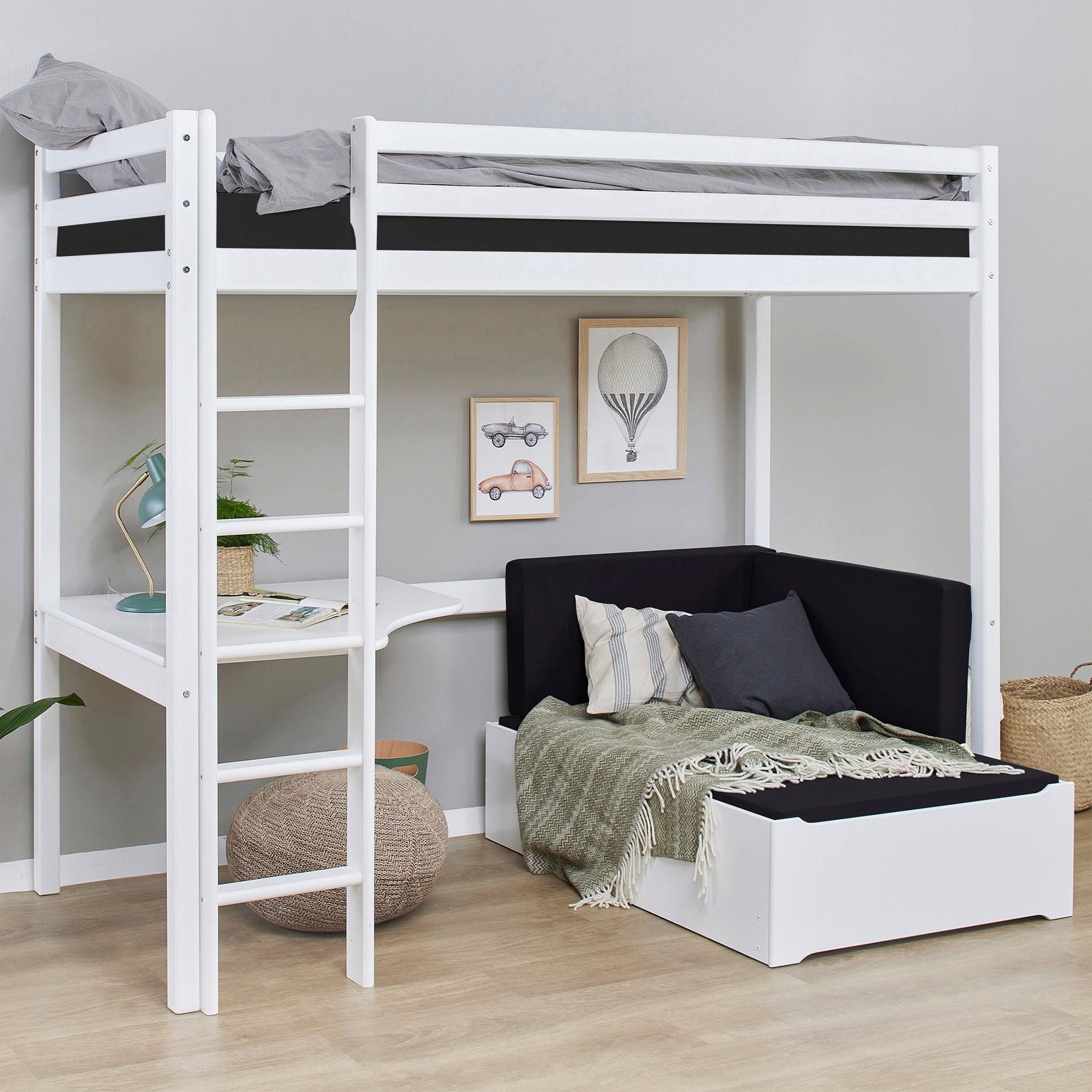 Hochbett ECO Dream 90x200 mit Schreibtisch & Loungesofa / Gästebett