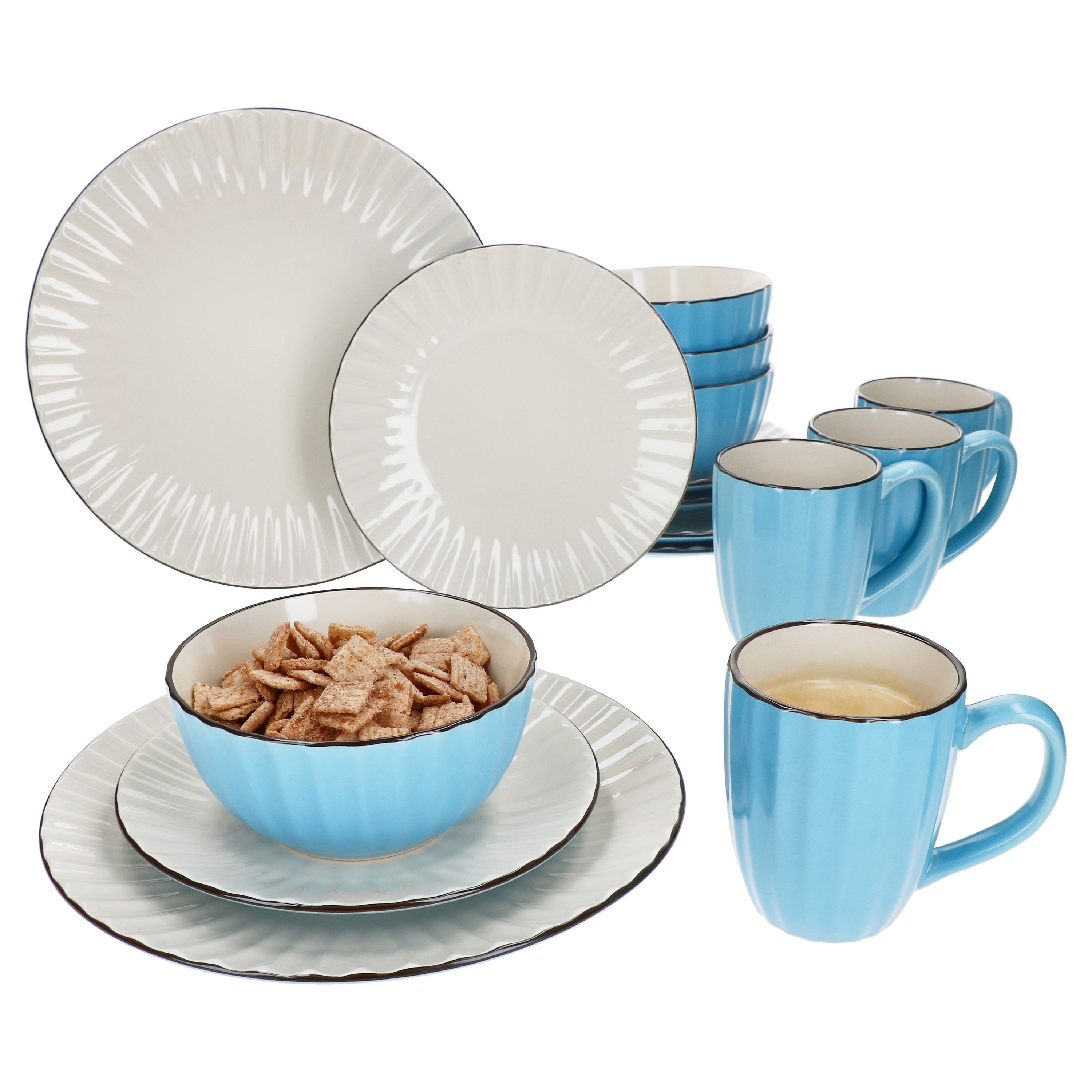 Kombiservice OSITA Hellblau Weiß 16tlg Kombiservice Steingut 4 Pers. Relief