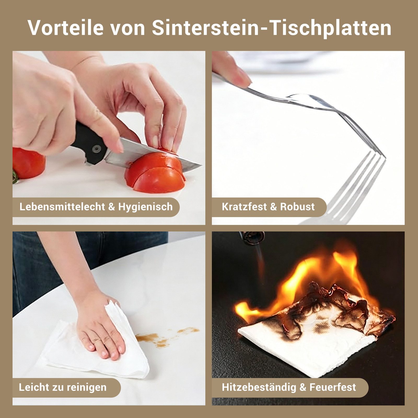 GLP Esstisch Runder Esstisch mit Sinterstein Tischplatte in Marmoroptik, 70 cm Ø (Gestell aus Metall, kratzfest und hitzebeständig), für kleine Räume und Apartm – Bild 4 von 5