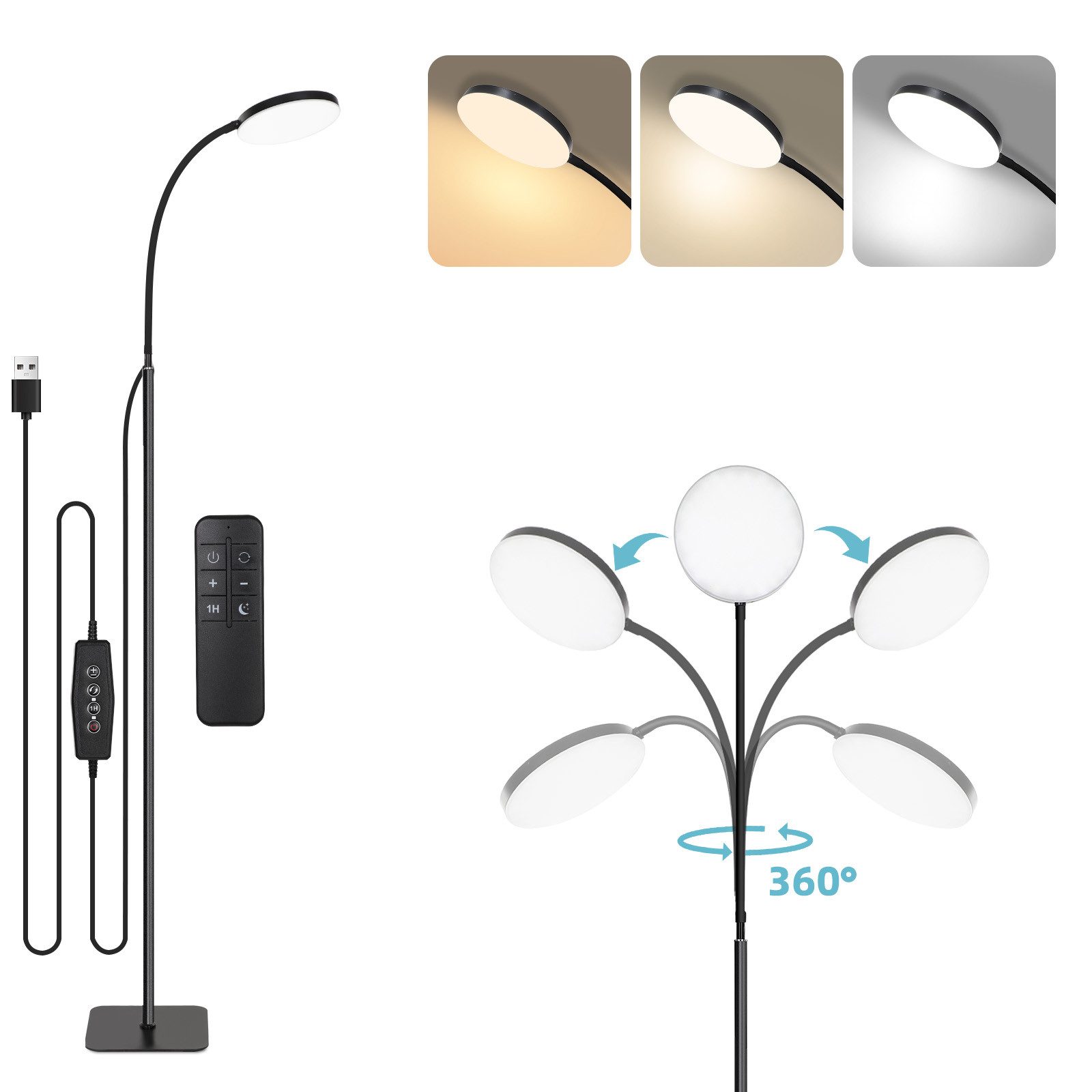 Stehlampe LED Stehlampe Wohnzimmer Dimmbar mit Fernbedienung,Höhenverstellbare