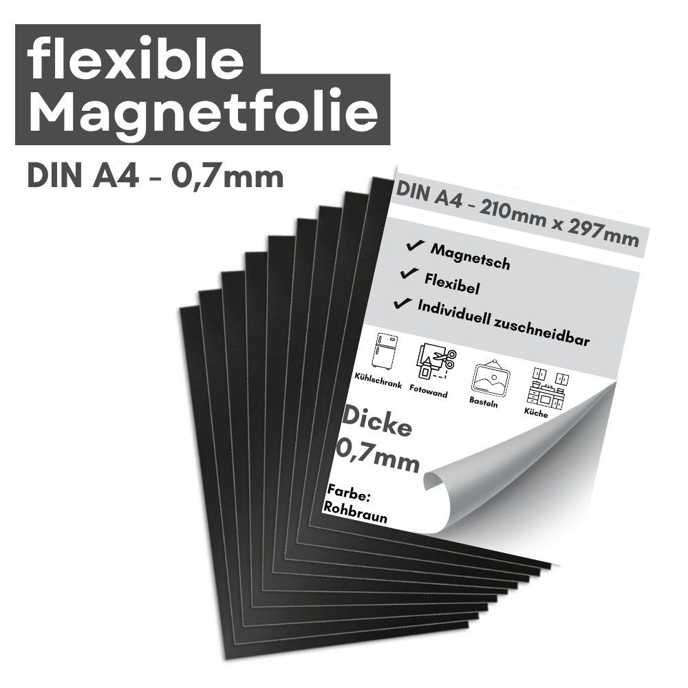 MaajeeKuto Magnet Magnetfolie anisotrop 0,7 mm DIN A4 – flexibel zuschneidbar, rohbraun (1-St)