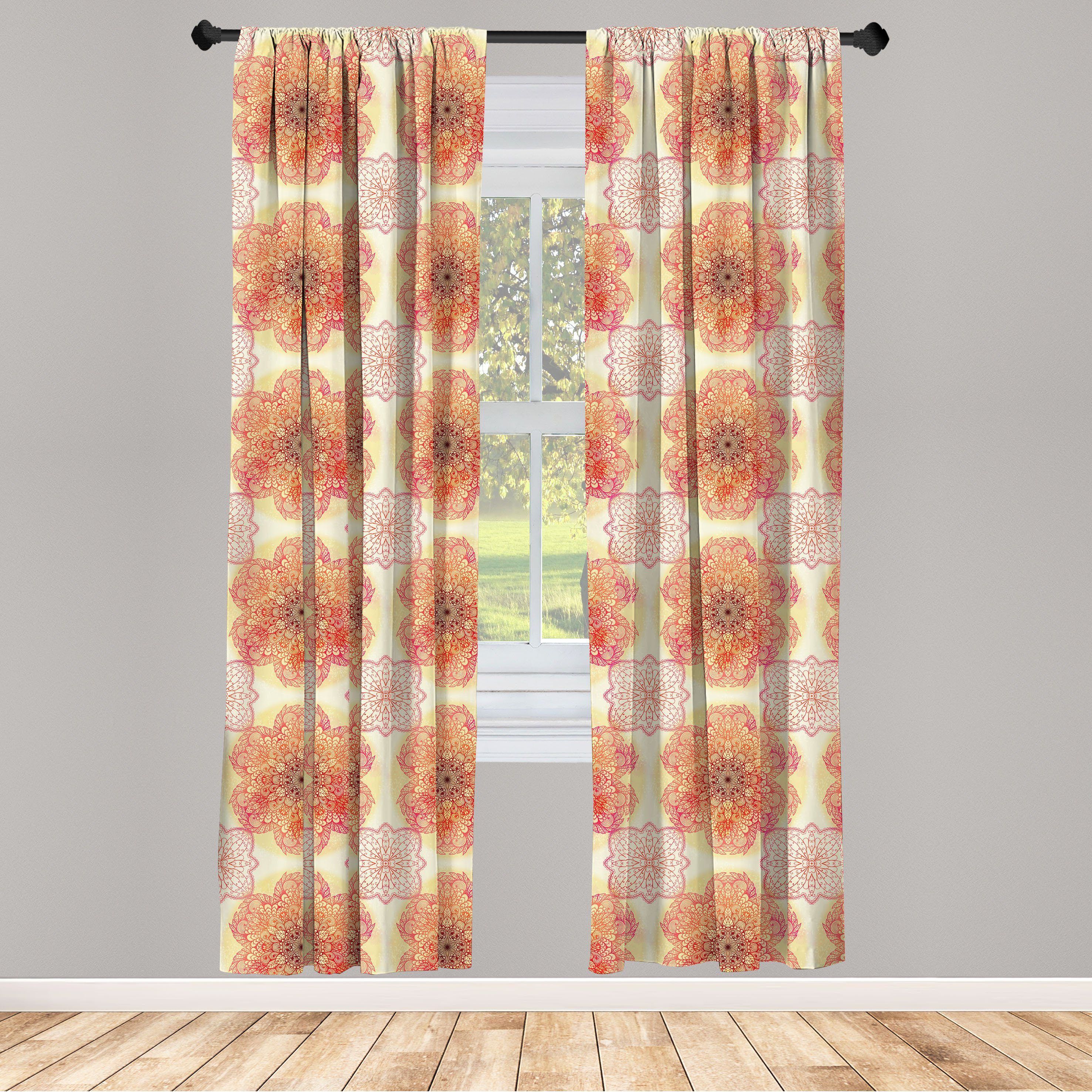 Gardine Vorhang für Wohnzimmer Schlafzimmer Dekor, Abakuhaus, Microfaser, Red Mandala Blüten-Blumen
