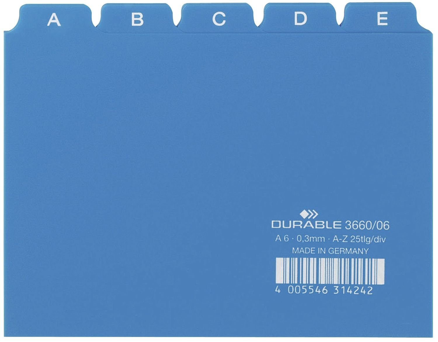 DURABLE Organisationsmappe DURABLE Karteiregister A - Z, PP, A6 quer, blau,  25-teilig