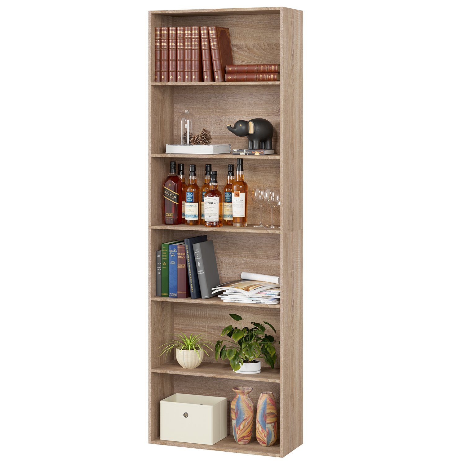 Homfa Bücherregal, Standregal Büroregal Raumteiler mit 6 Fächern Eiche günstig online kaufen
