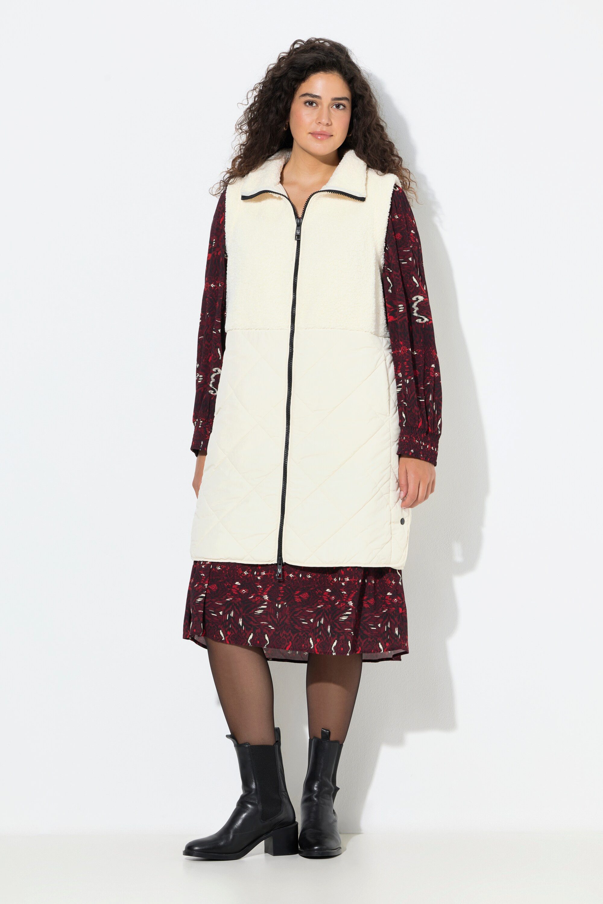 Ulla Popken Steppweste Long-Weste Teddyfleece/Stepp Seiten-Druckknöpfe günstig online kaufen