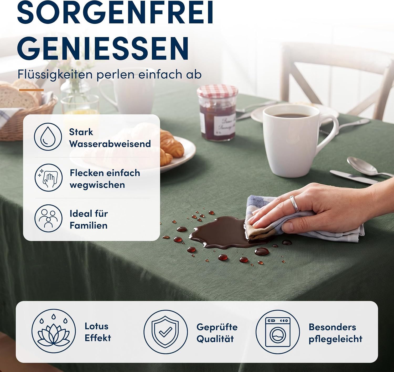 Stoffschmiede Tischdecke mit Leinen-Optik, Wasserabweisend