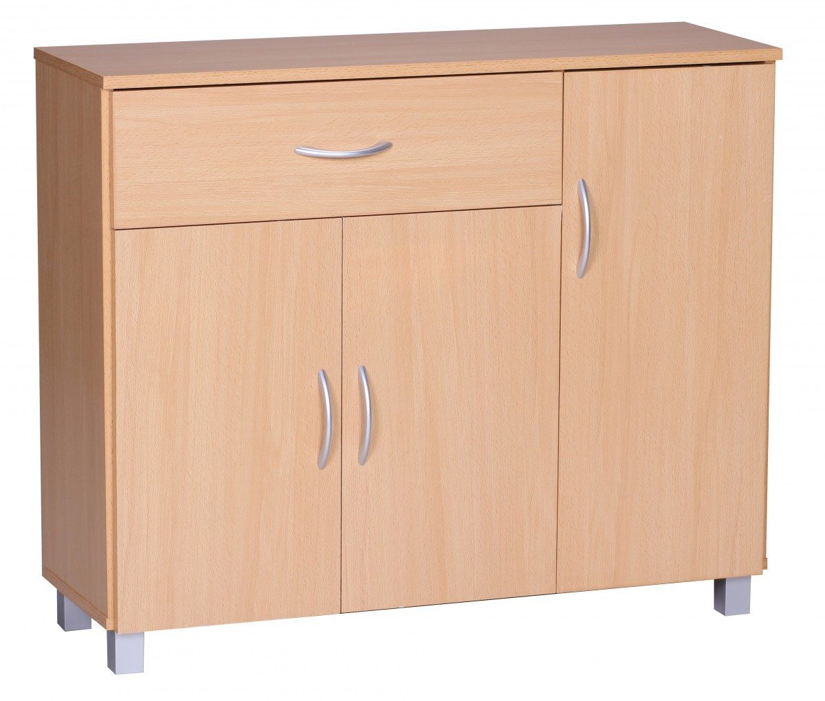 FINEBUY Sideboard SuVa1590_1 (SETE Buche mit 1 Schublade & 3 Türen 90x75x30 cm), Design Kommode Anrichte Flur-Schrank mit Griffen